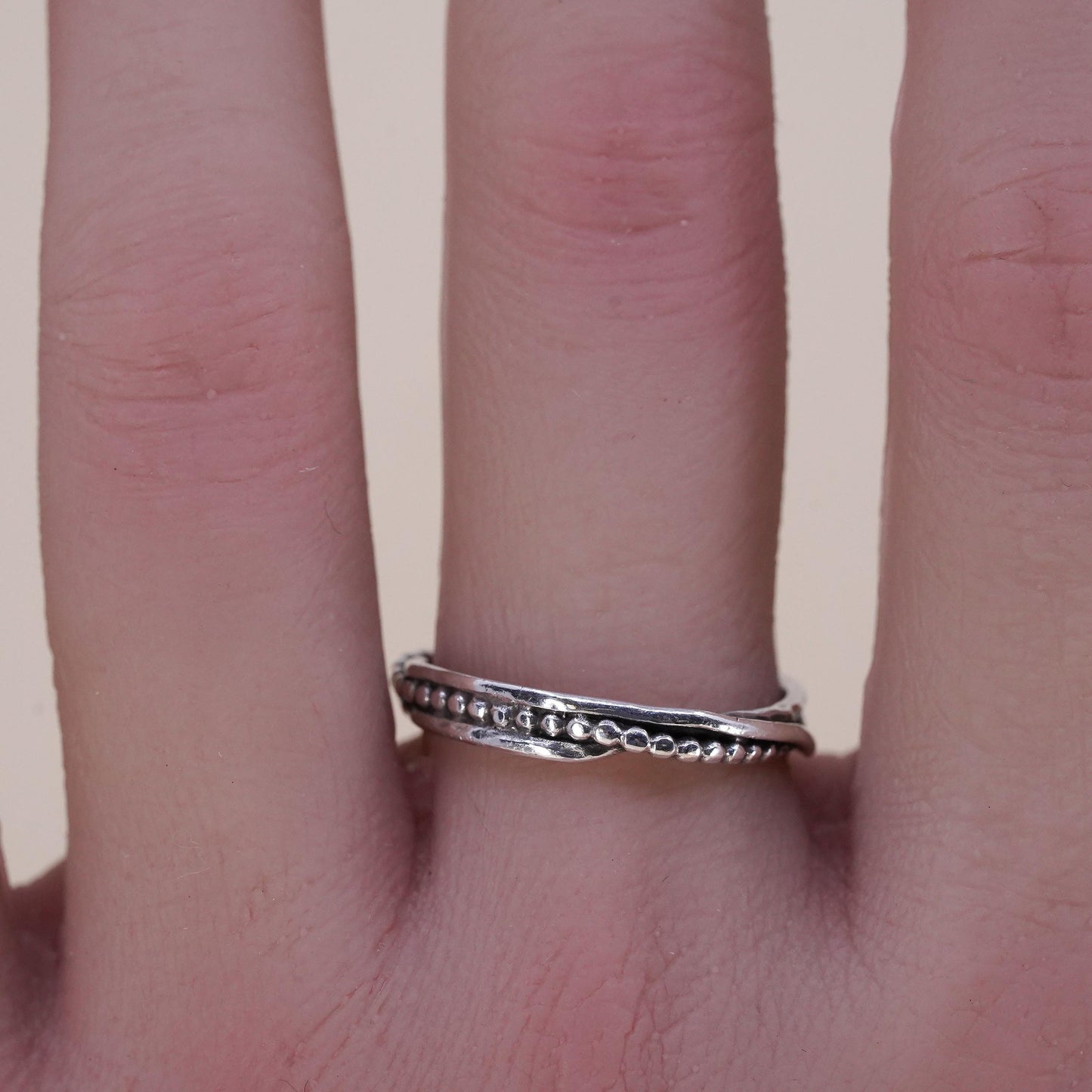 Size 8.25, Israel Pz Or Paz Sterling silver ring, 925 thin band floral texture