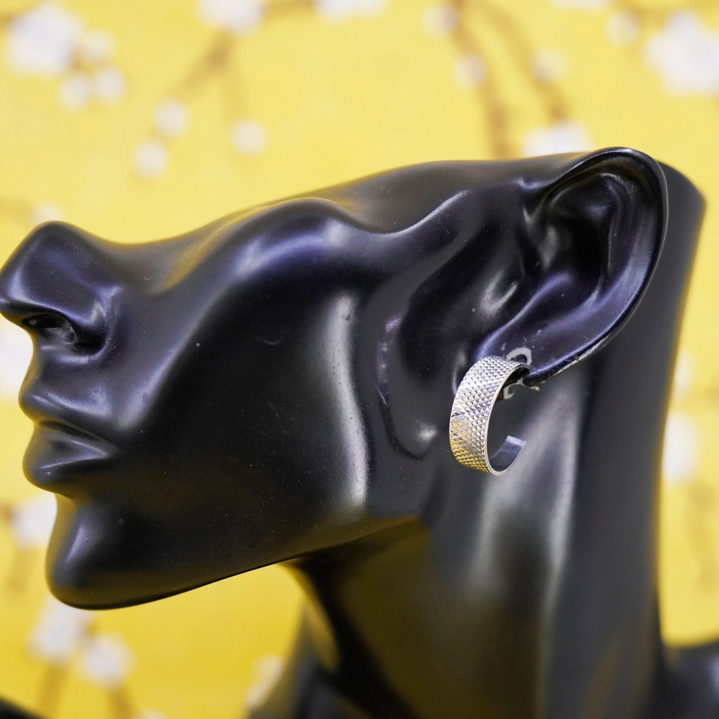 1”, vintage sterling silver handmade hoops, textured 925 huggie earrings