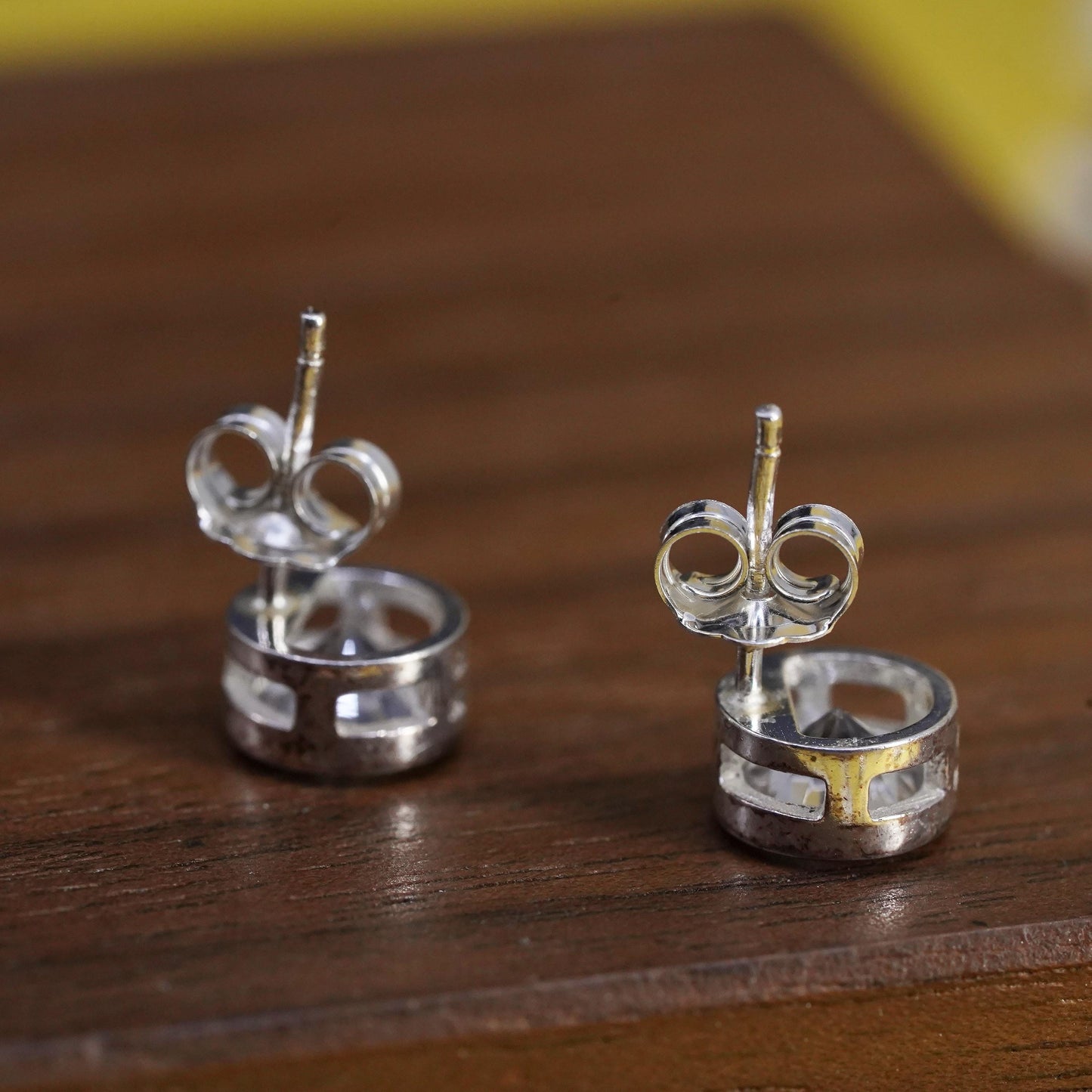 7mm, Vintage Sterling silver clear round crystal studs, cz earrings