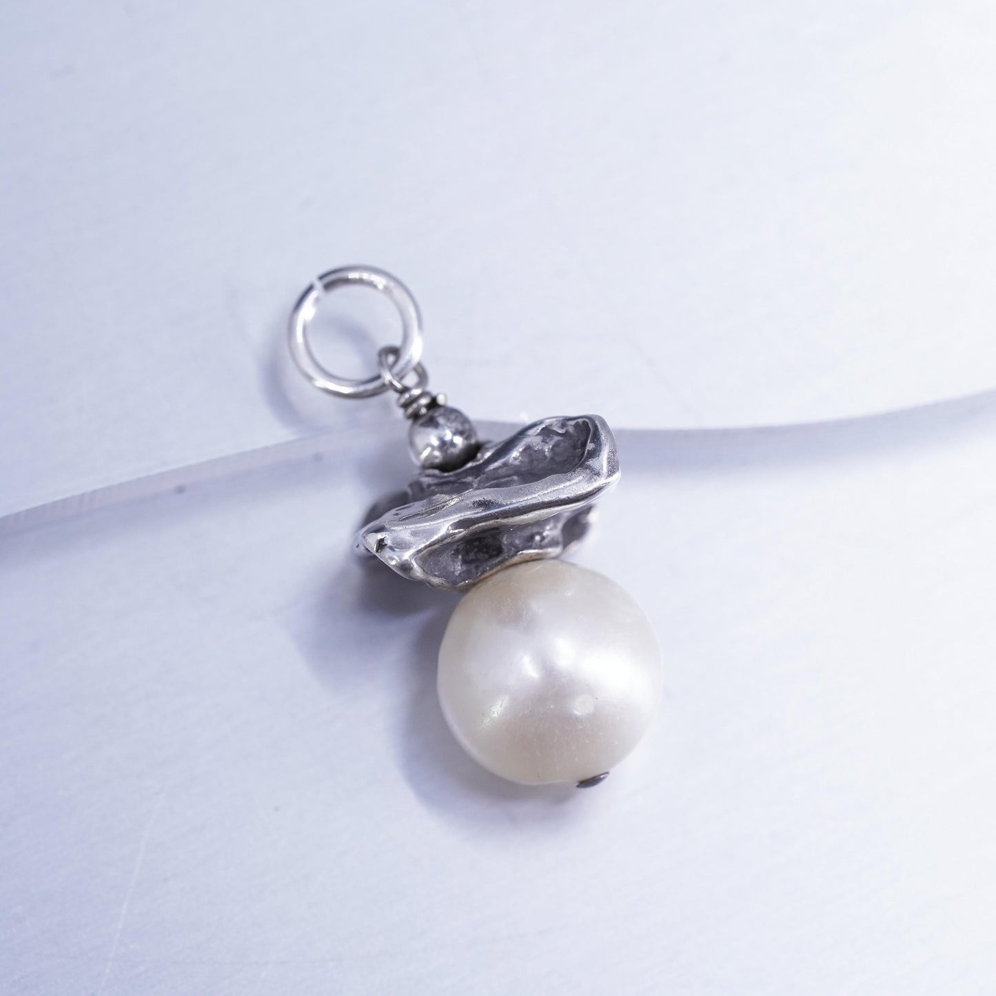antique sterling 925 silver handmade charm pendant with pearl