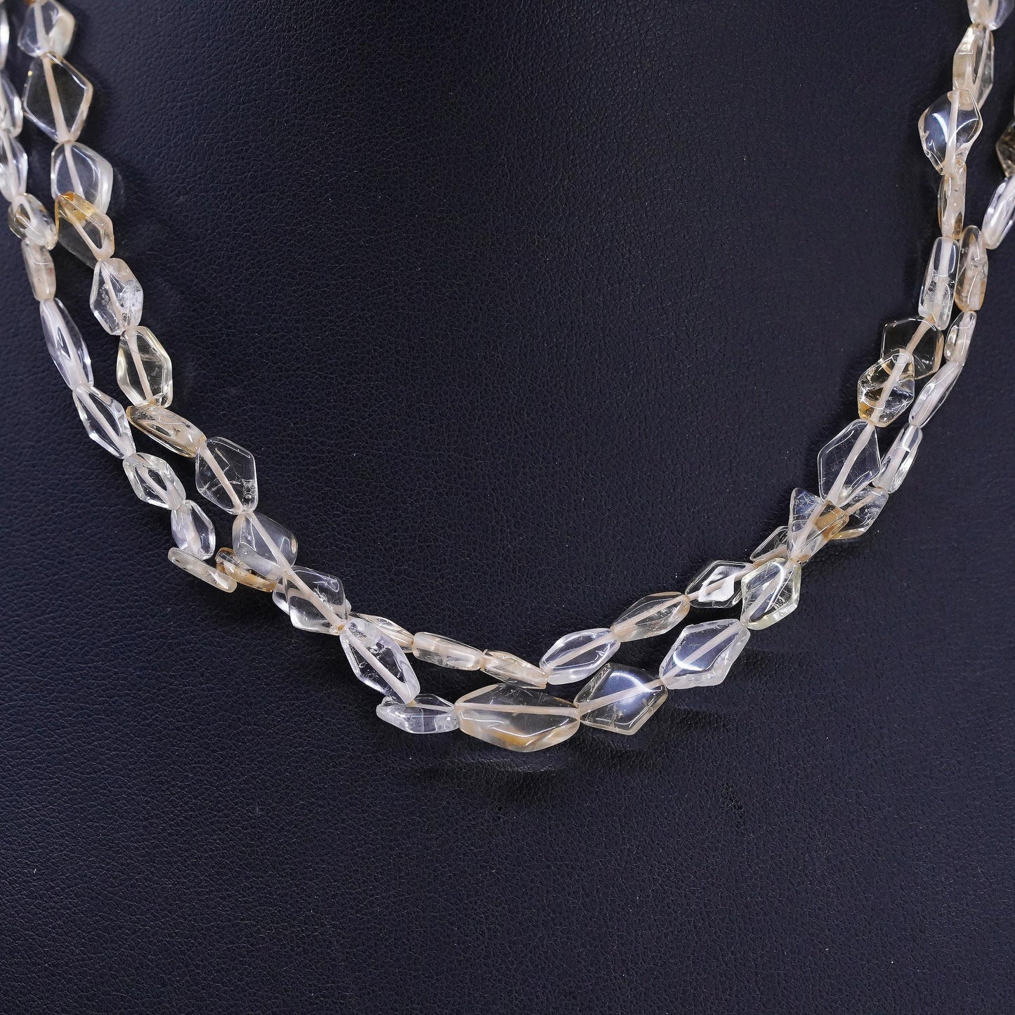 16", Sterling silver 925 necklace w/ double strands citrine beads toggle clasp