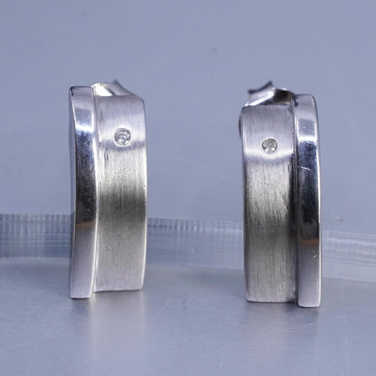 Vintage modern GHA Sterling 925 silver earrings, studs with diamond inlay