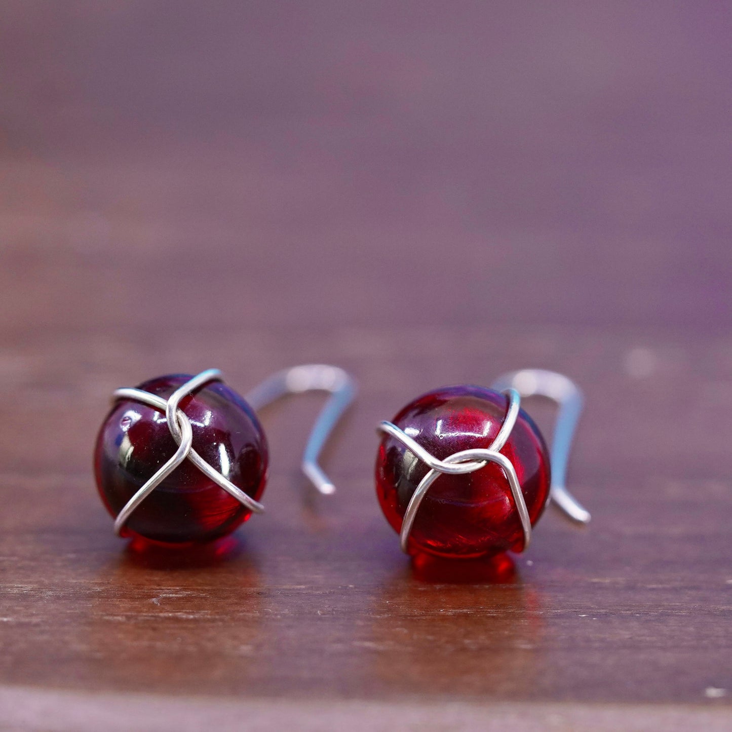 Vintage sterling silver 925 handmade earrings with amber bead