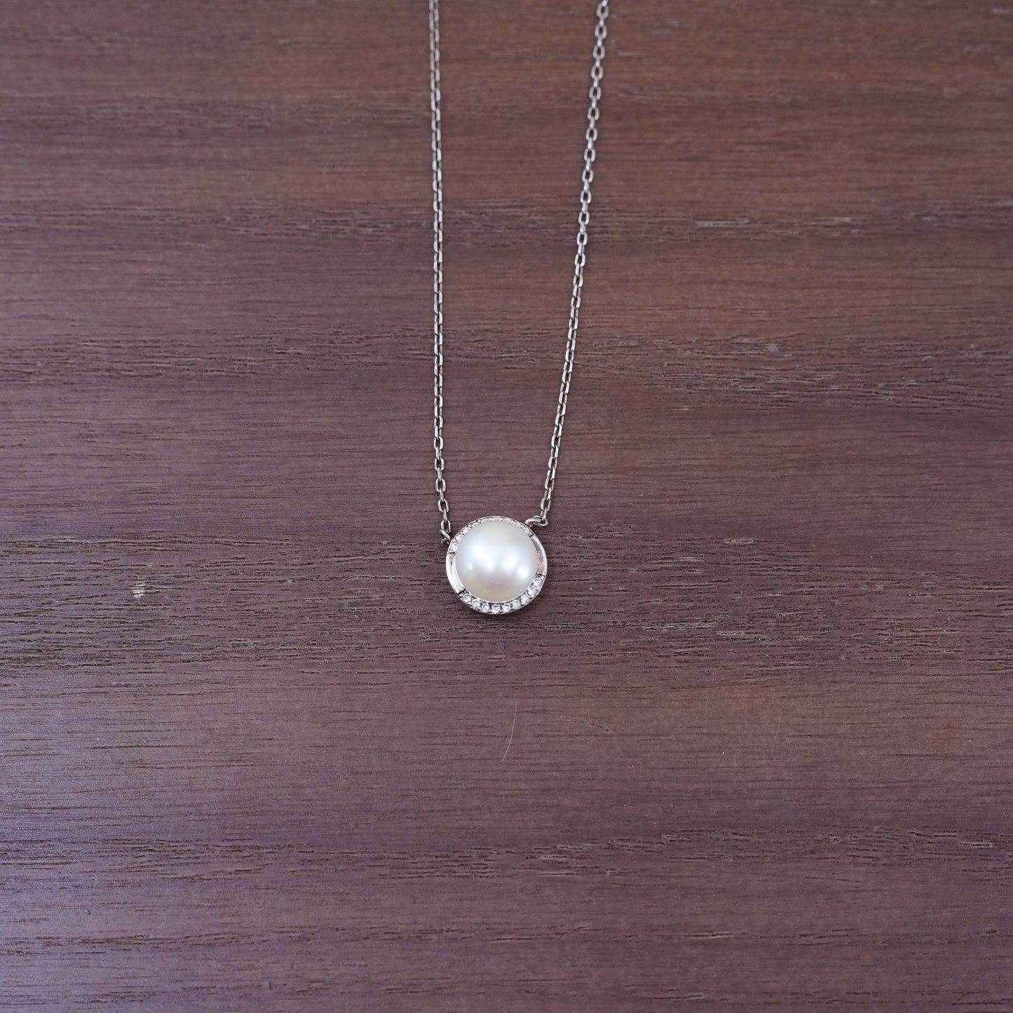 18” sterling silver handmade necklace, 925 circle chain with pearl pendant