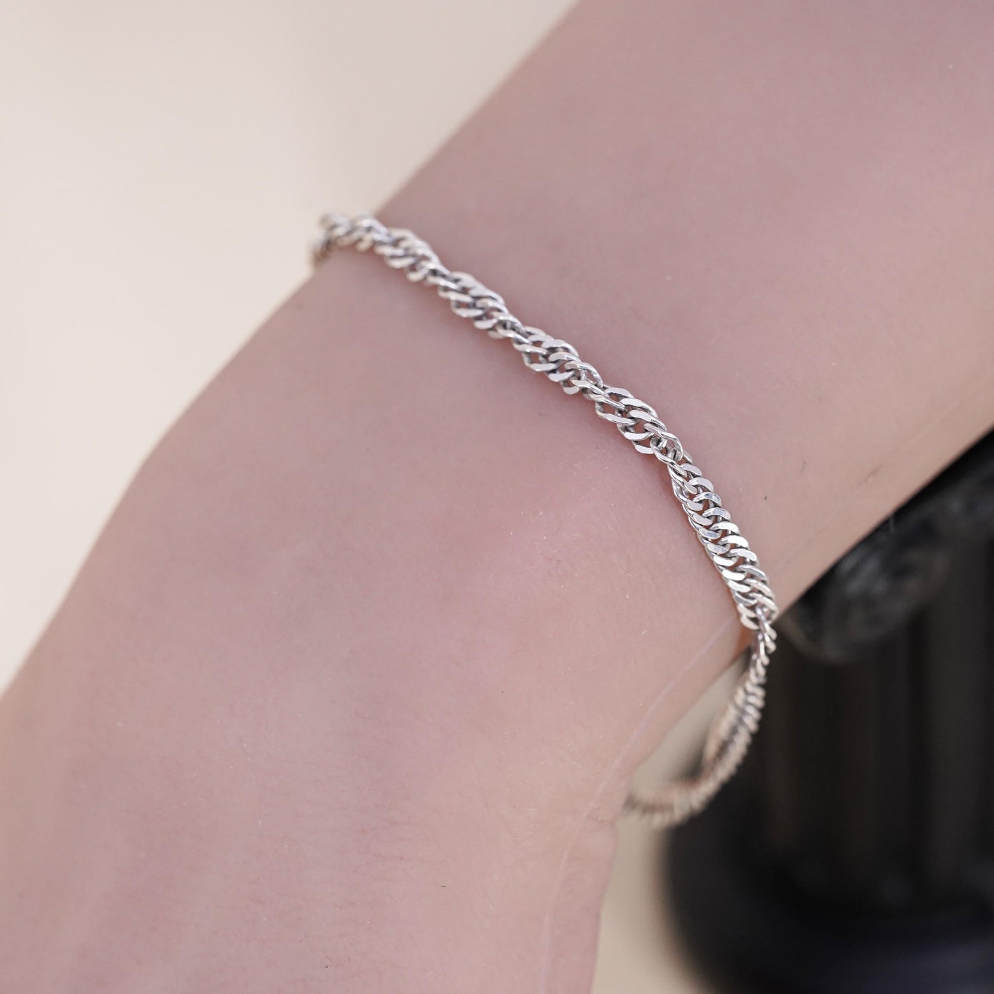 7", 3mm, Vintage IBB Italian sterling silver bracelet, twisted curb bracelet