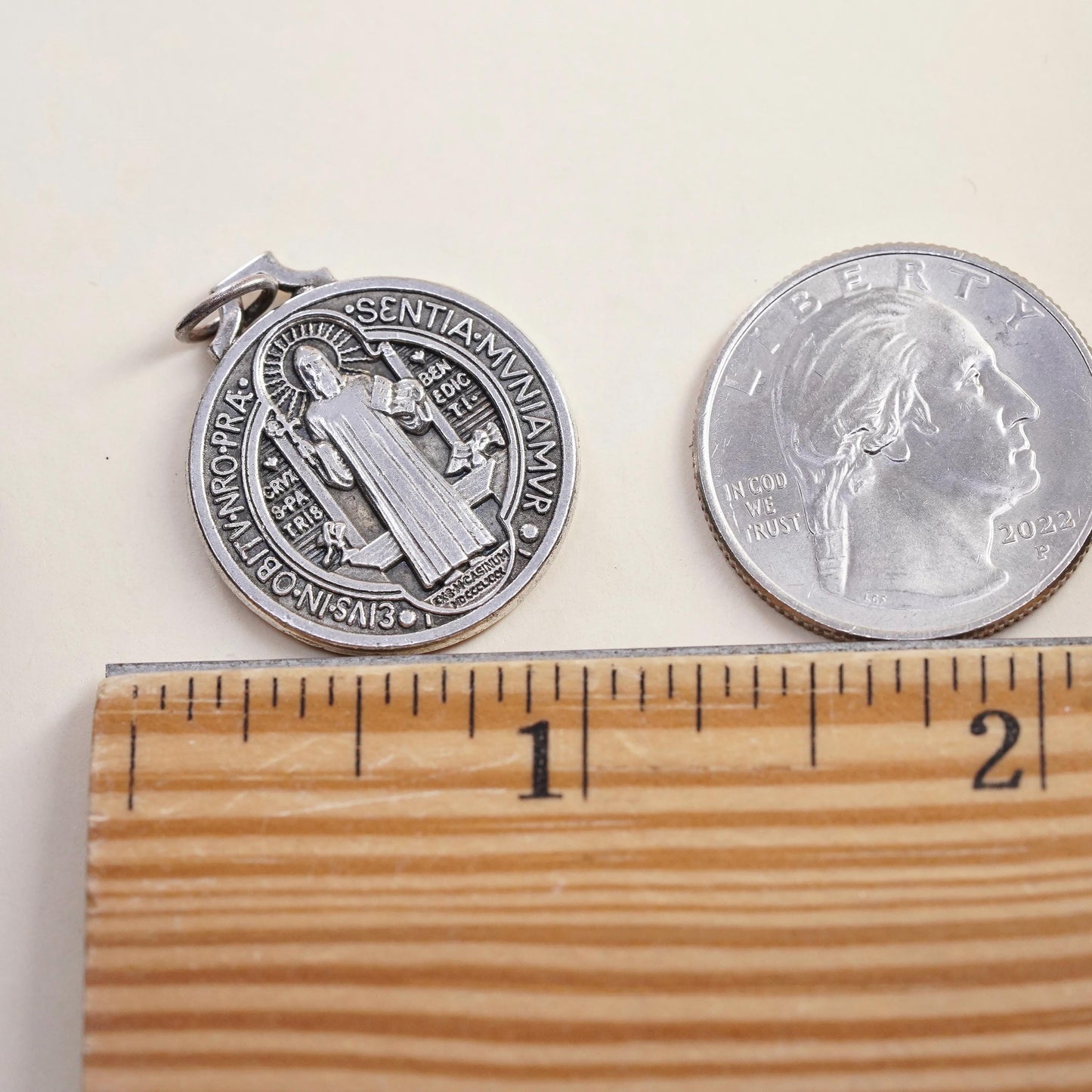 VTG Saint Benedict Pendant Sterling 925 Silver Catholic Charm Protection Medal