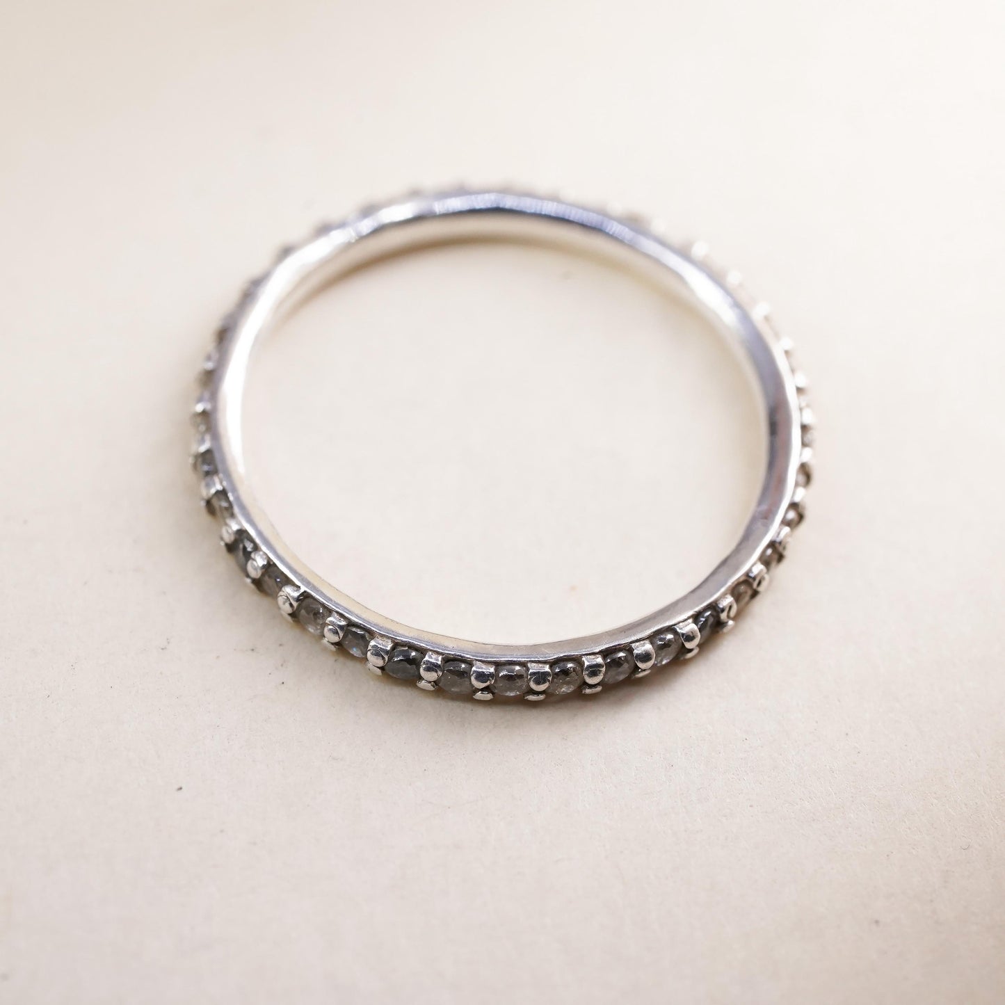 Size 7.25, vintage sterling 925 silver ring cluster CZ, stackable wedding band