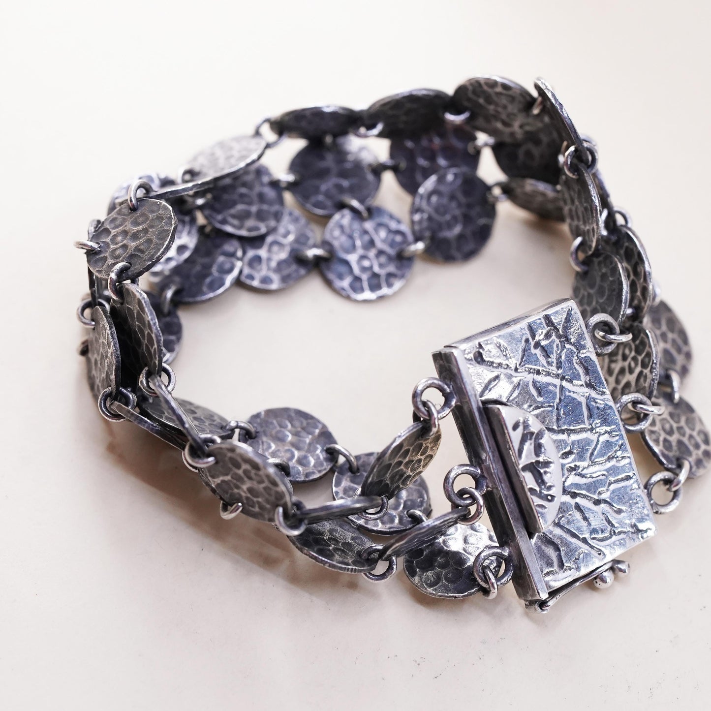 6.5”, Exex Claudia Agudelo oxidized sterling 925 silver multi strands bracelet