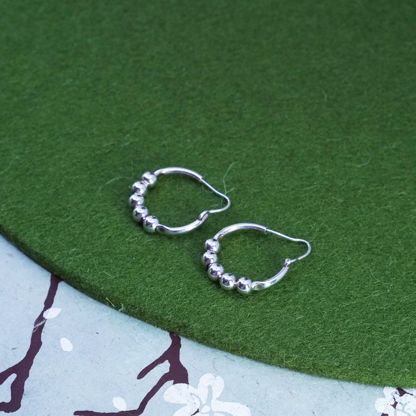 0.5”, Vintage sterling 925 silver loop handmade earrings, bead hoops