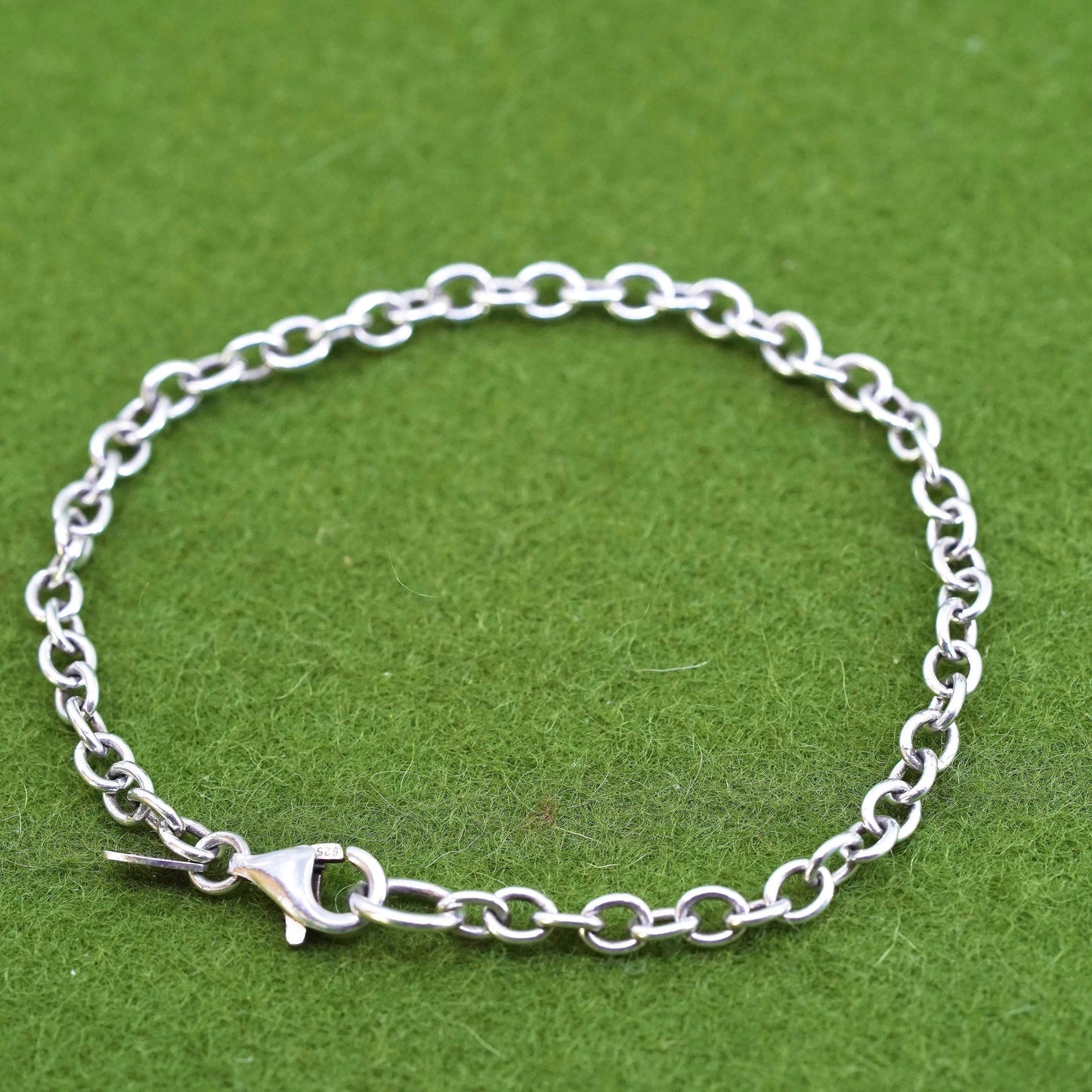 7.25", 4mm, Vintage SLC sterling 925 silver handmade circle link charm bracelet