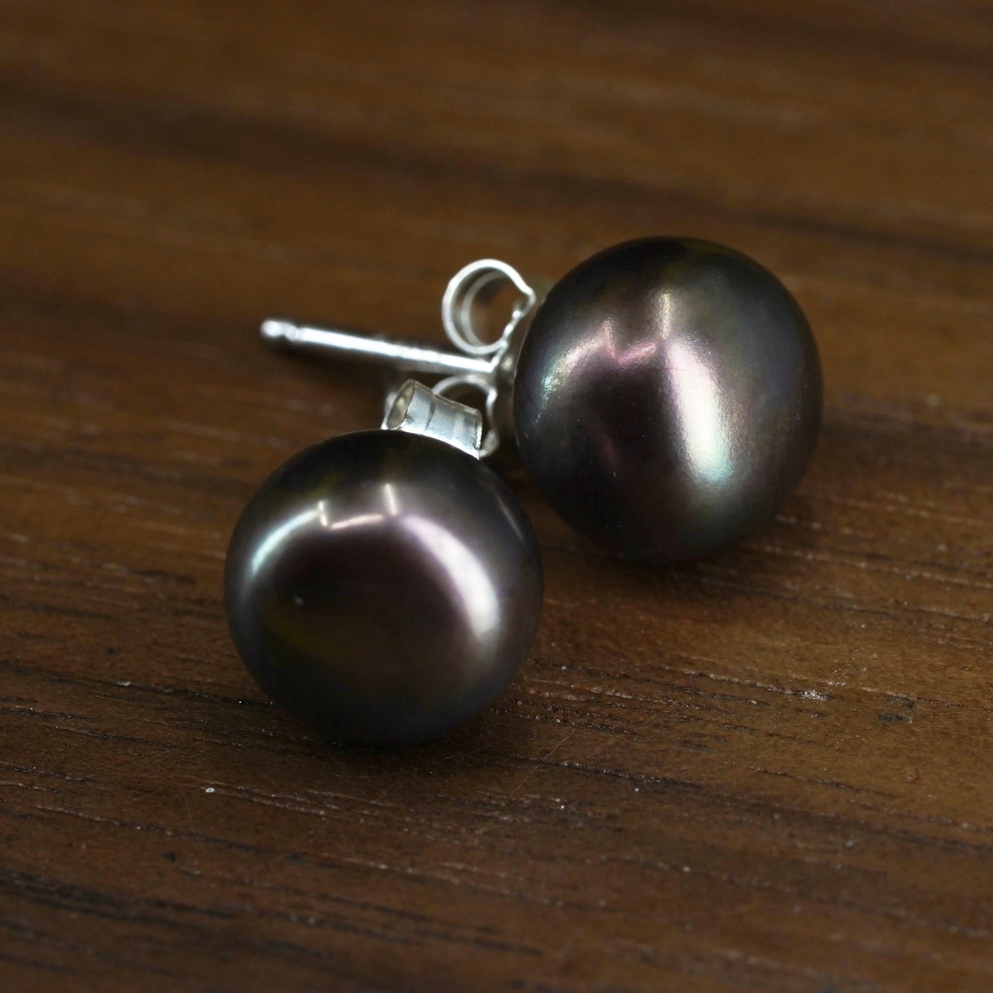 Vintage Sterling silver handmade earrings, 925 black pearl studs