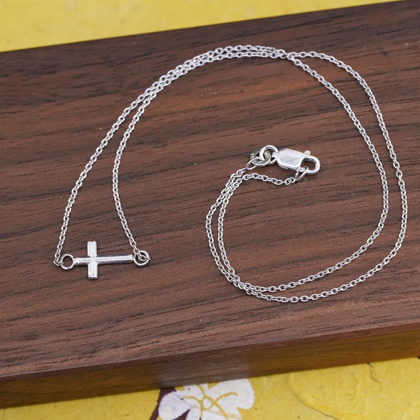 16” 1mm, vintage Sterling silver necklace, 925 circle chain with cross pendant