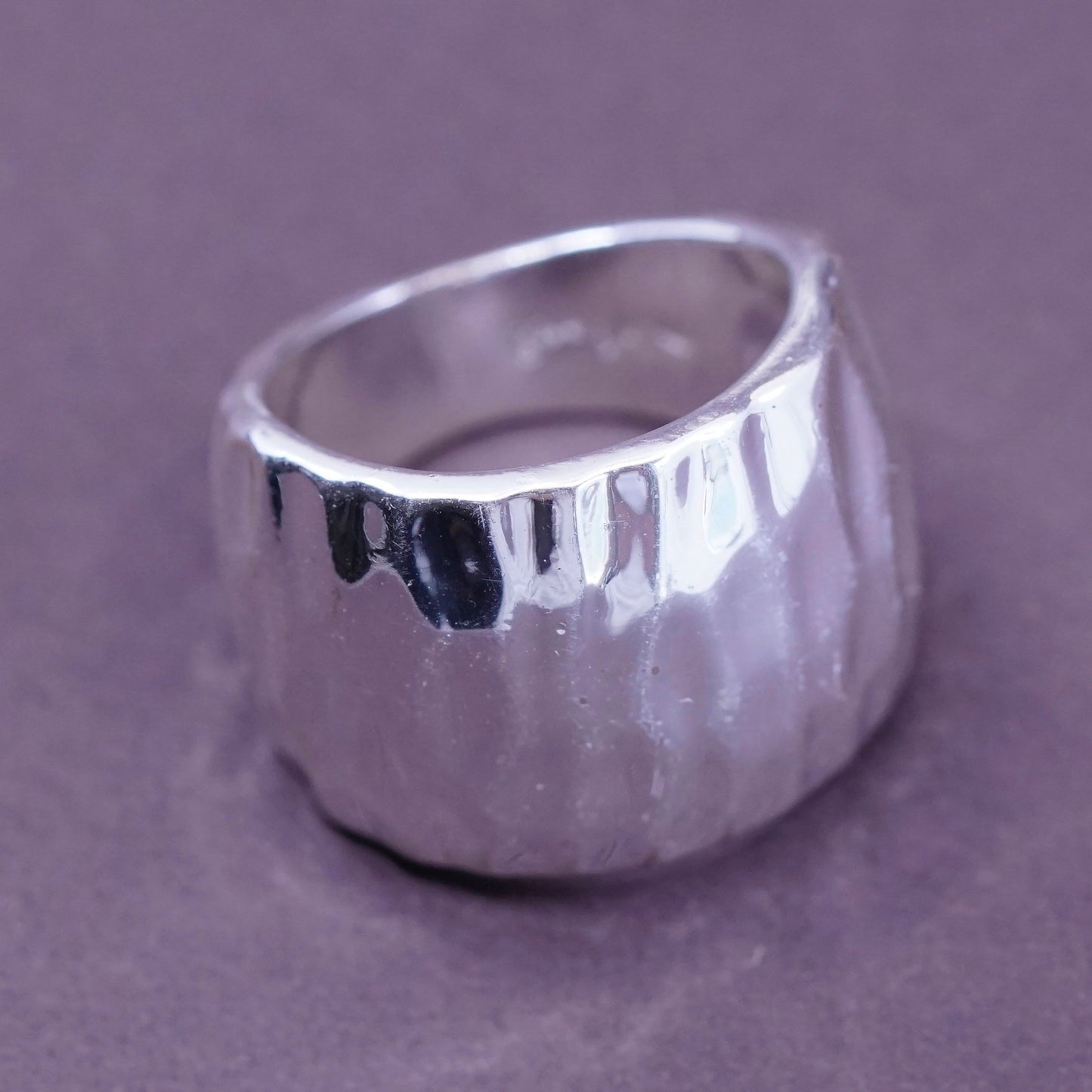 sz 6, Sterling silver handmade ring, 925 ribbed band, minimalist, modernist