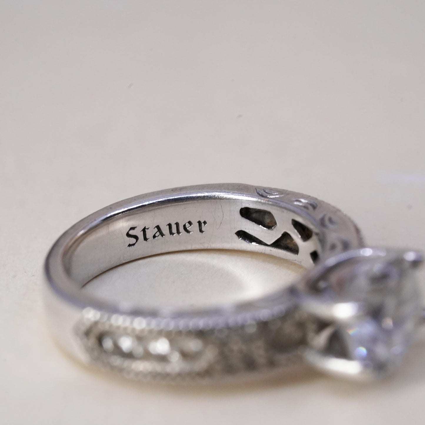 Size 5, Vintage Stauer Sterling Silver 925 Anniversary Band Ring with cz