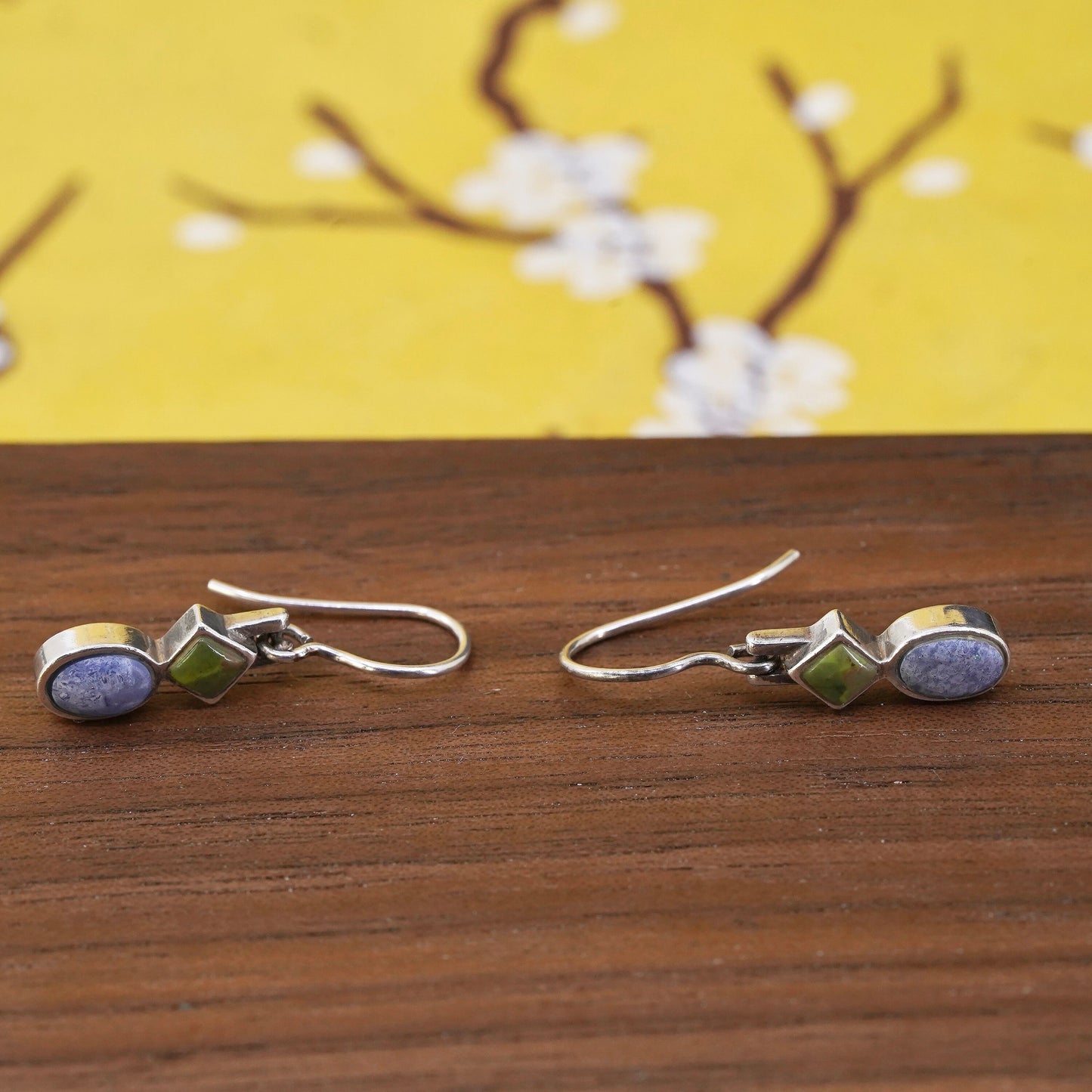 Vintage sterling 925 silver handmade earrings with denim lapis lazuli bead