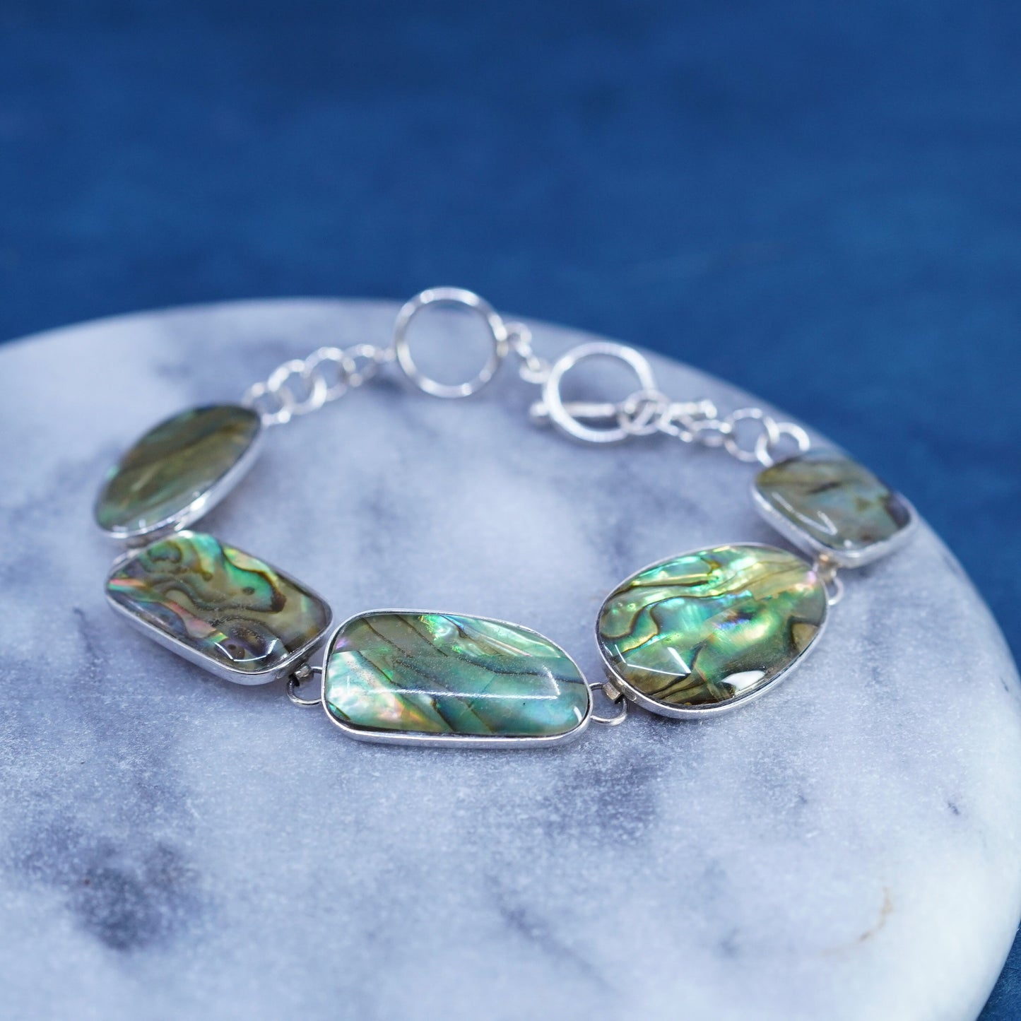 7+1”, vintage LUC sterling 925 silver handmade bracelet with abalone