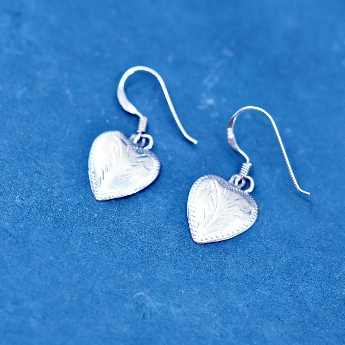 Vintage Boma Sterling silver handmade earrings, textured 925 heart drops