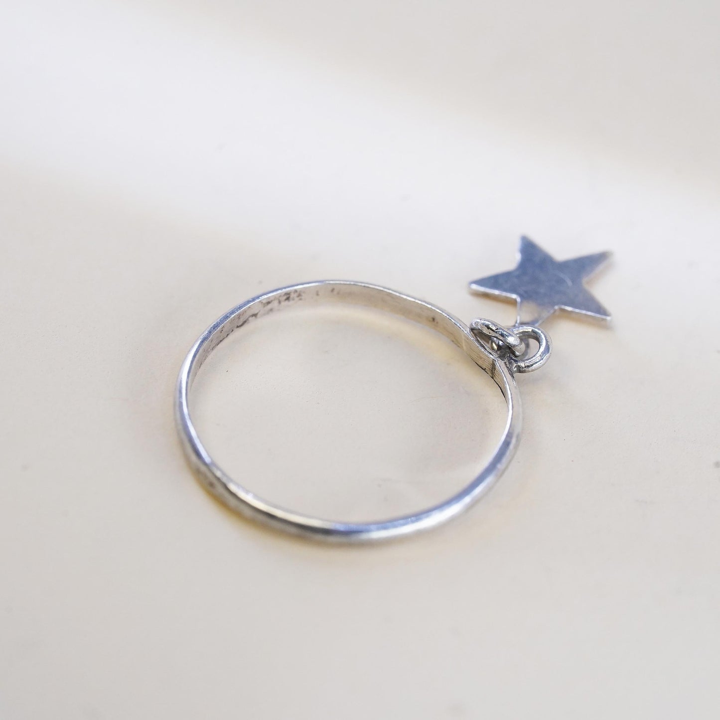Size 6, vintage sterling silver ring, 925 thin stackable band with star charm