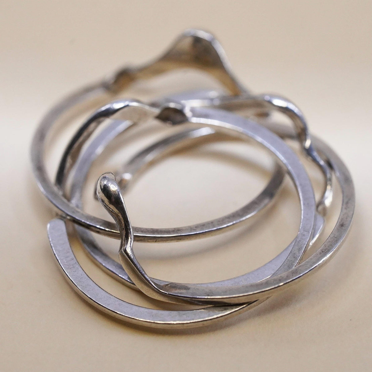 size 6, southwestern sterling silver 925 cable puzzle ring, multi strands band