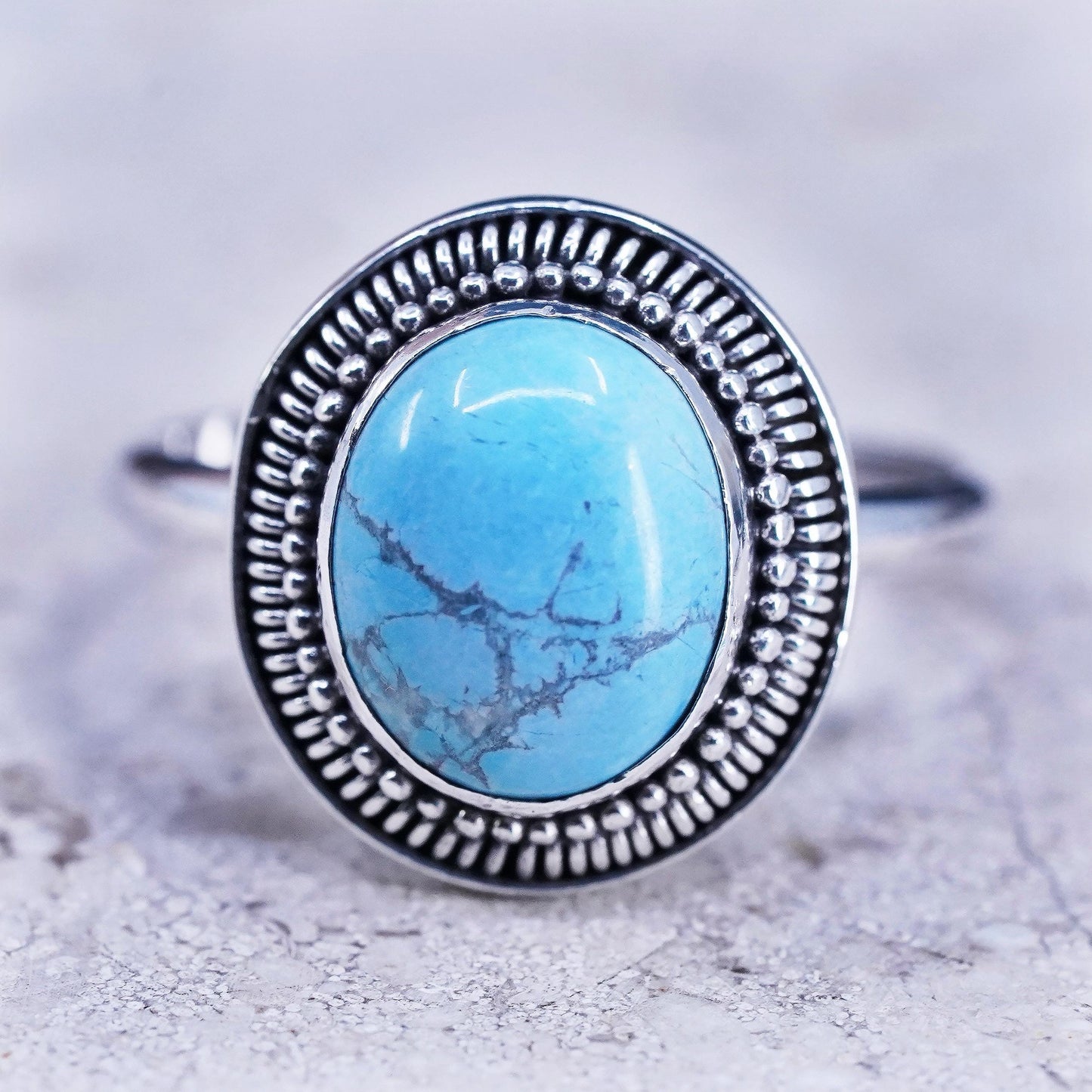 Size 10, vintage Sterling 925 silver handmade ring with turquoise and cable