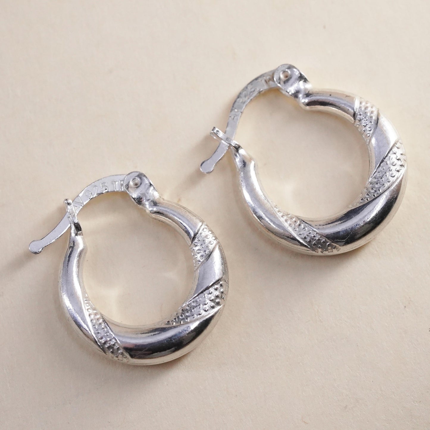 0.5", Vintage sterling silver earrings, textured minimalist primitive hoops