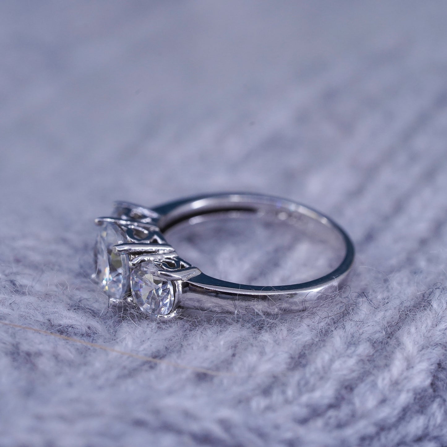 Size 6.25, vintage Sterling 925 silver engagement ring with Cz around