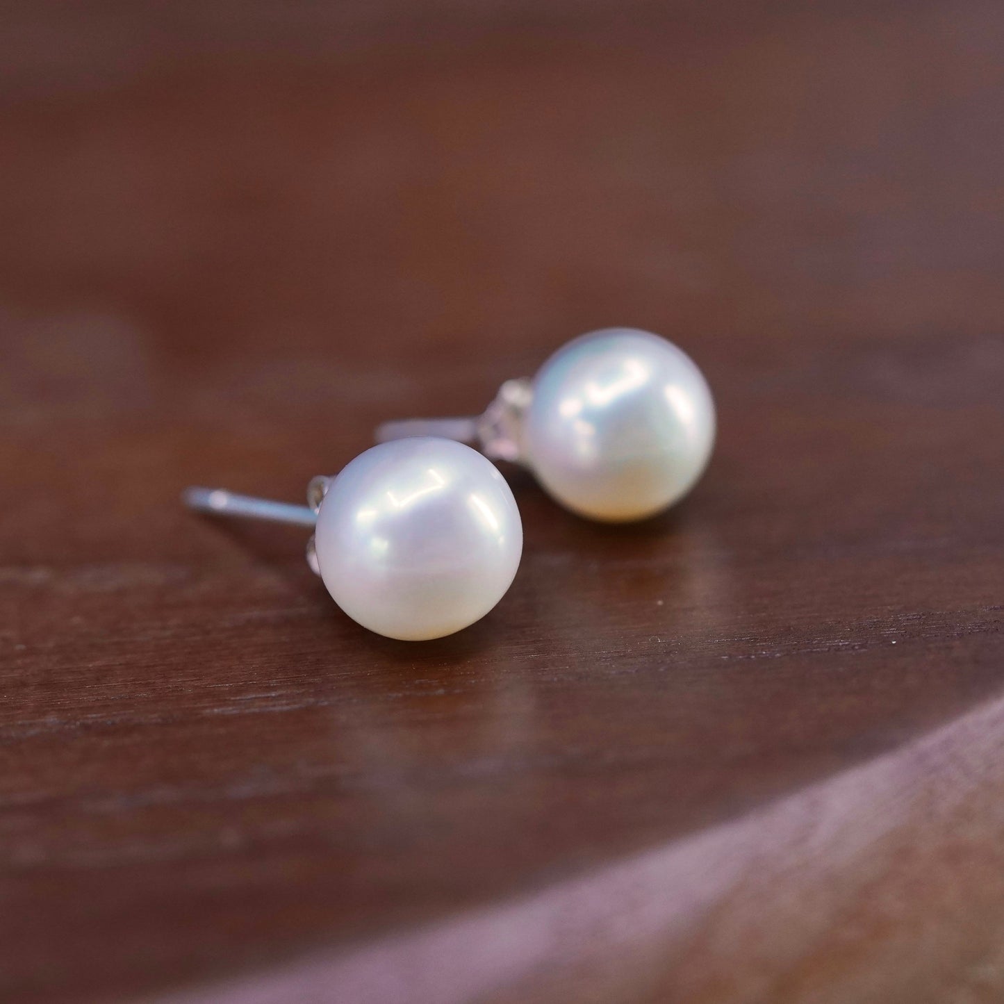 7mm, Sterling 925 silver with freshwater pearl studs earrings, stamped 925