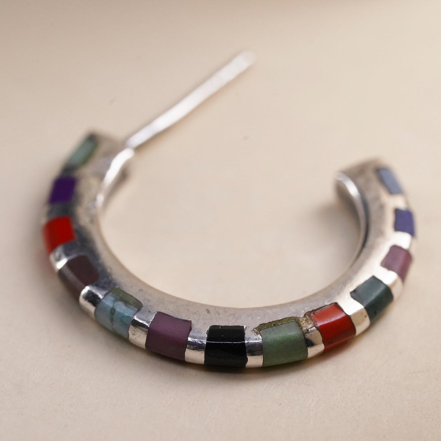 southwestern single earring. Sterling 925 silver huggie stud with turquoise