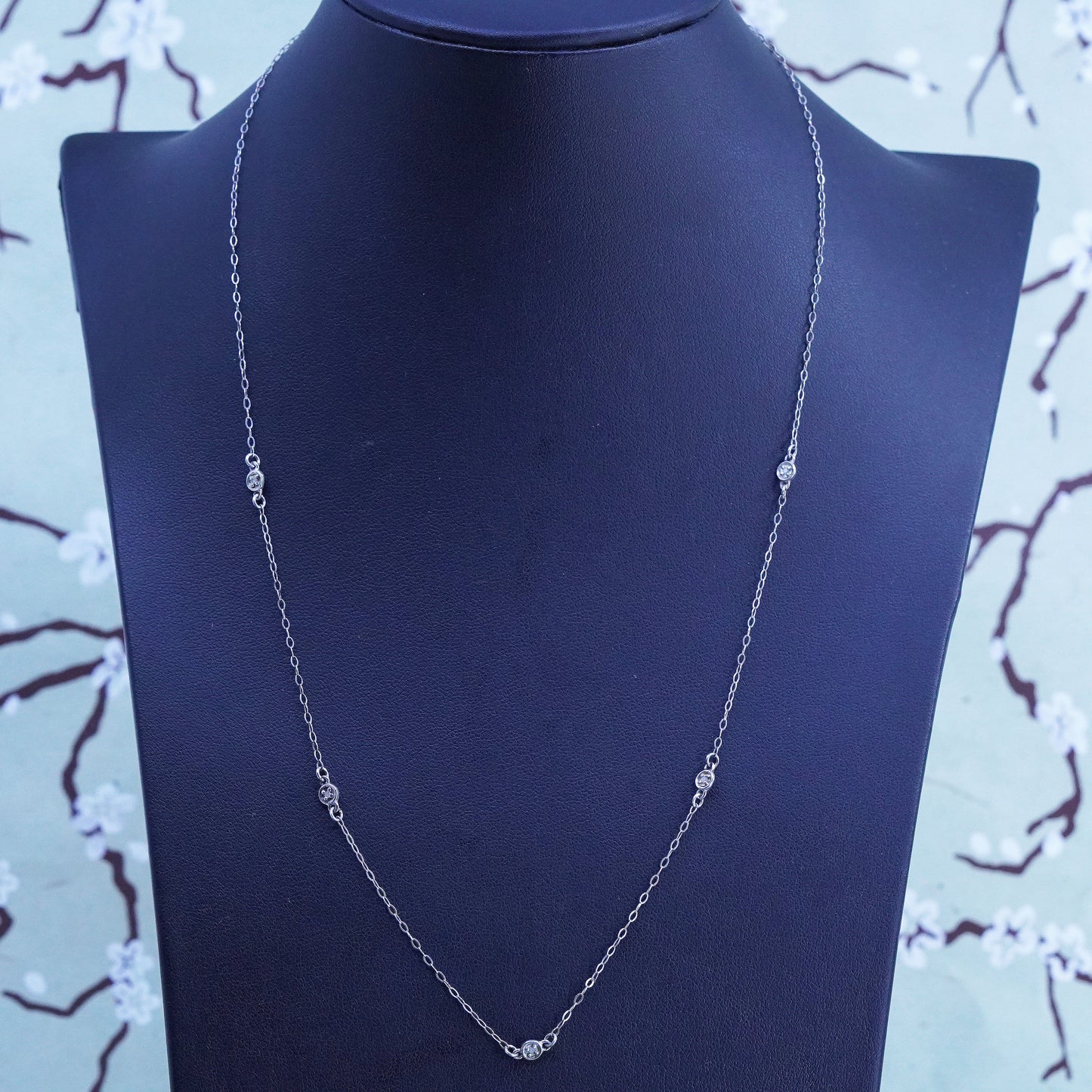 20", VTG sterling silver circle link chain with genuine diamond, 925 necklace