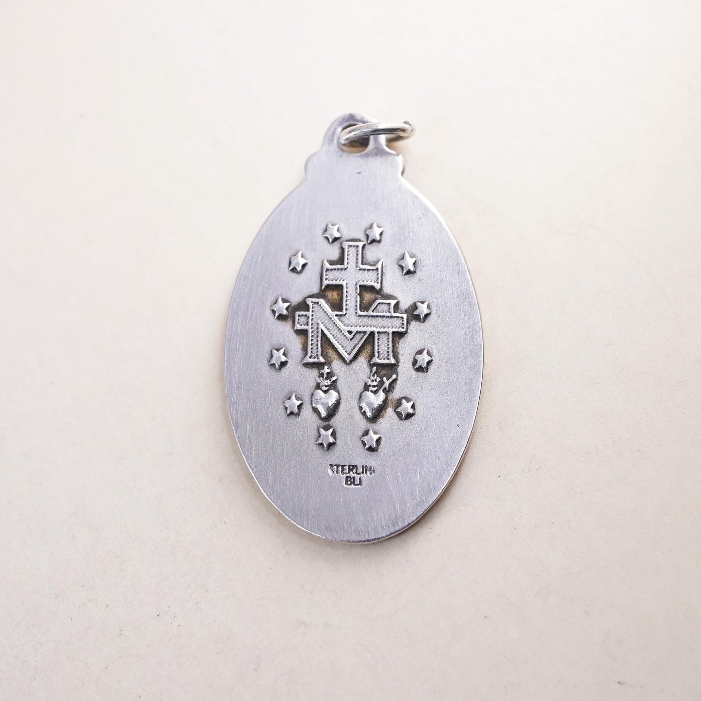 Vintage sterling silver pendant, 925 Virgin Mary charm “Mary conceived without