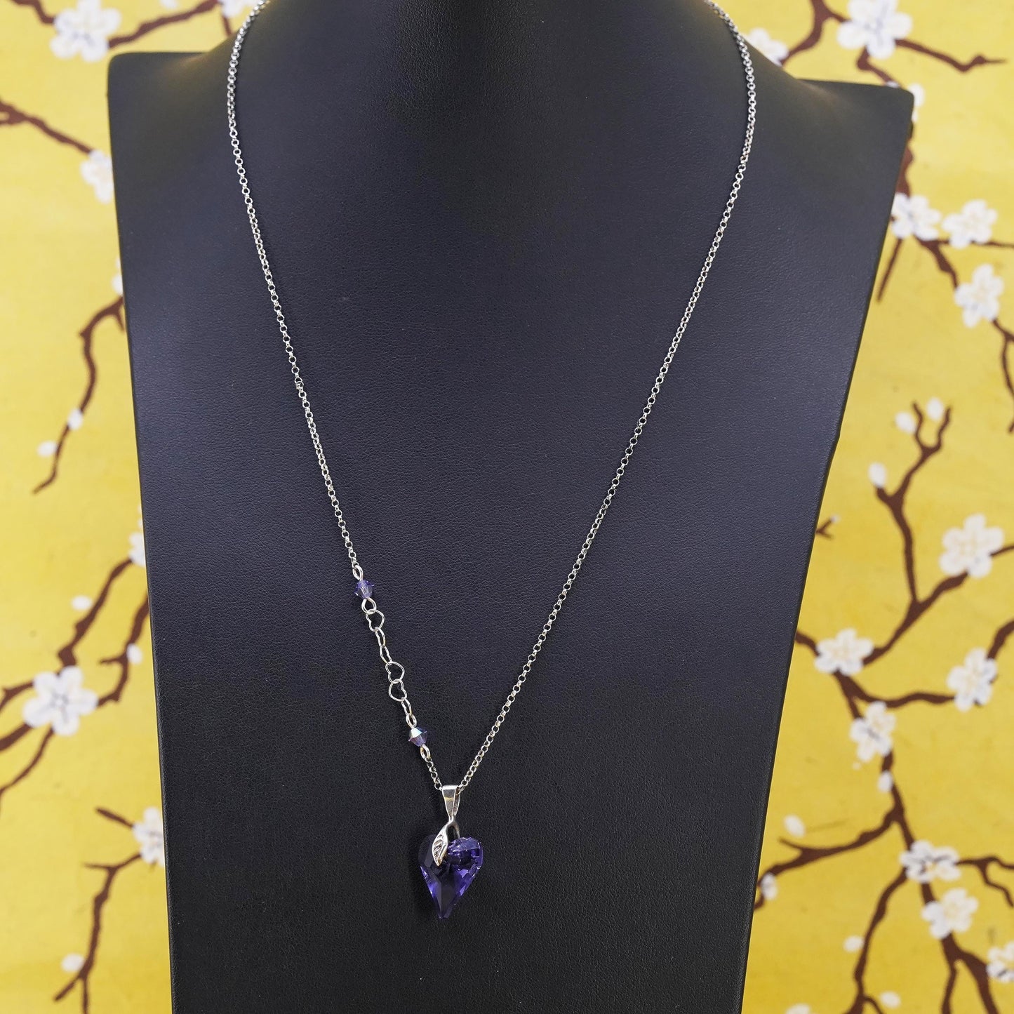 20+2”, Vintage Sterling Silver 925 circle chain necklace amethyst heart pendant