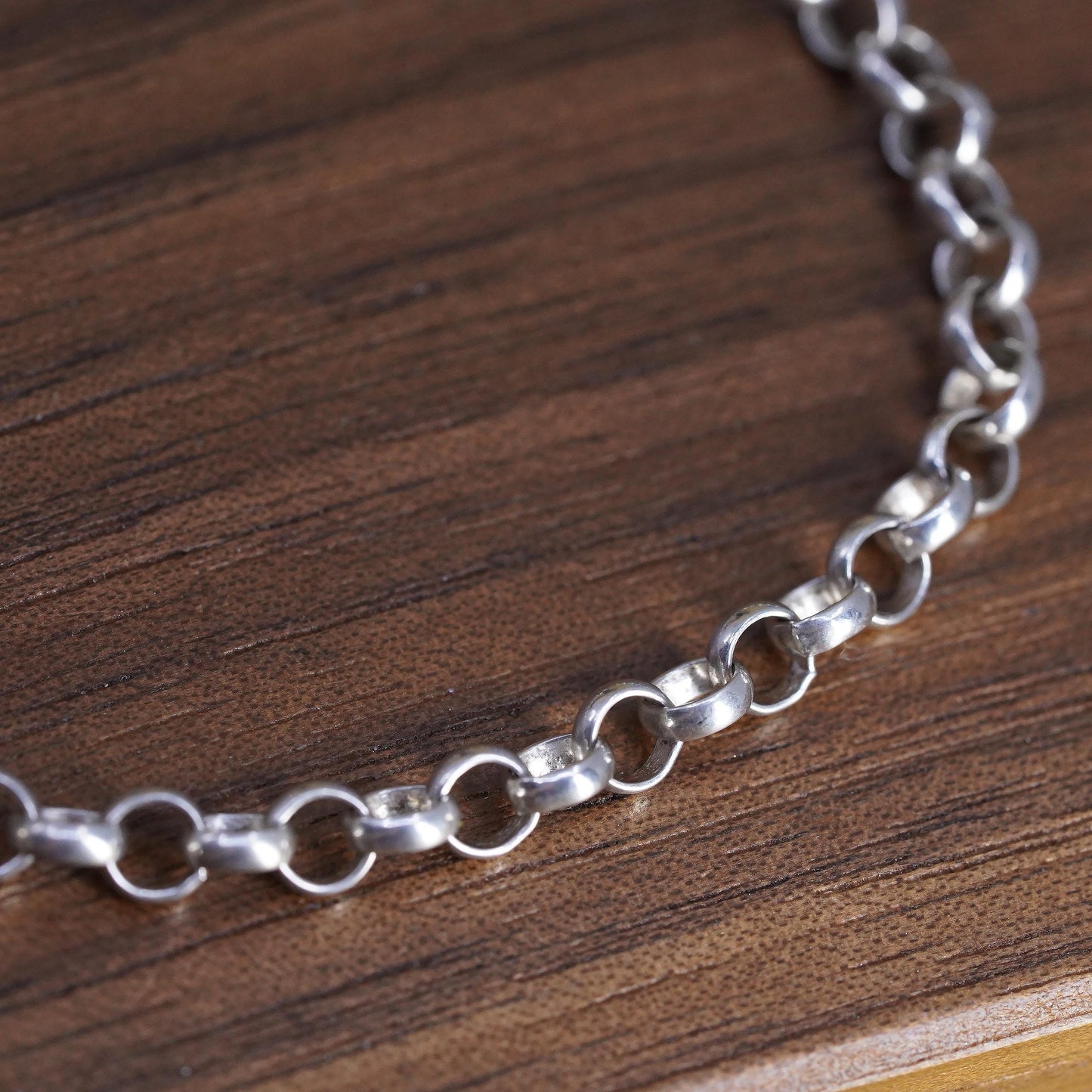 7” 4mm, vintage AERO Sterling silver bracelet, 925 circle chain w/ heart charm