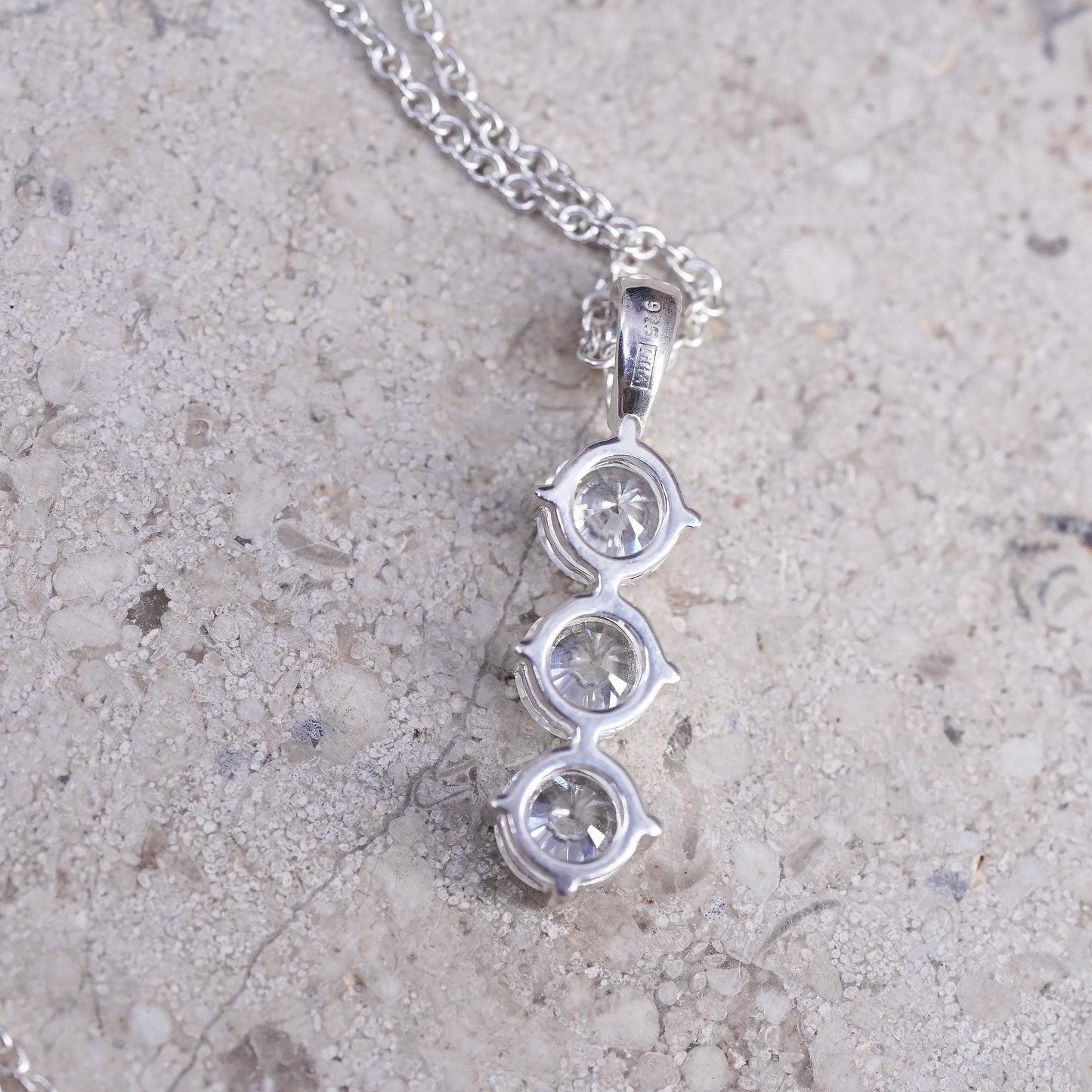 16+2", vintage Sterling silver necklace, 925 circle chain w/ cluster cz pendant