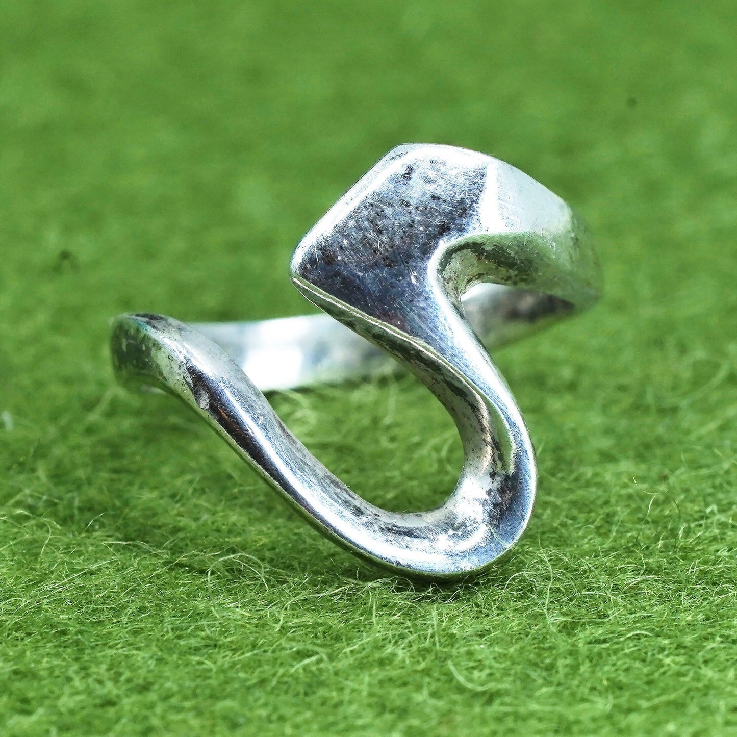 Size 5, sterling 925 silver handmade ring, wavy band, minimalist, modernist