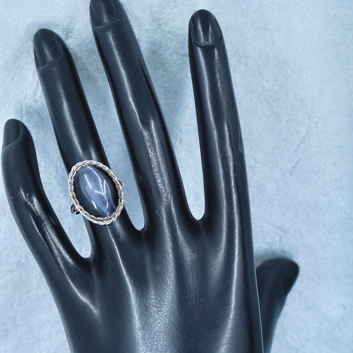 Size 6, vtg southwestern Sterling 925 silver handmade ring with gray tiger eye
