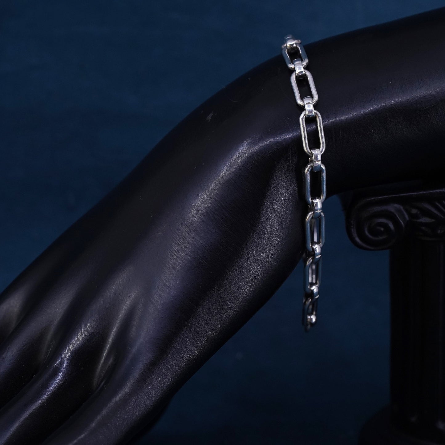 7.25" 6mm, vintage Sterling silver handmade bracelet, 925 elongated link chain