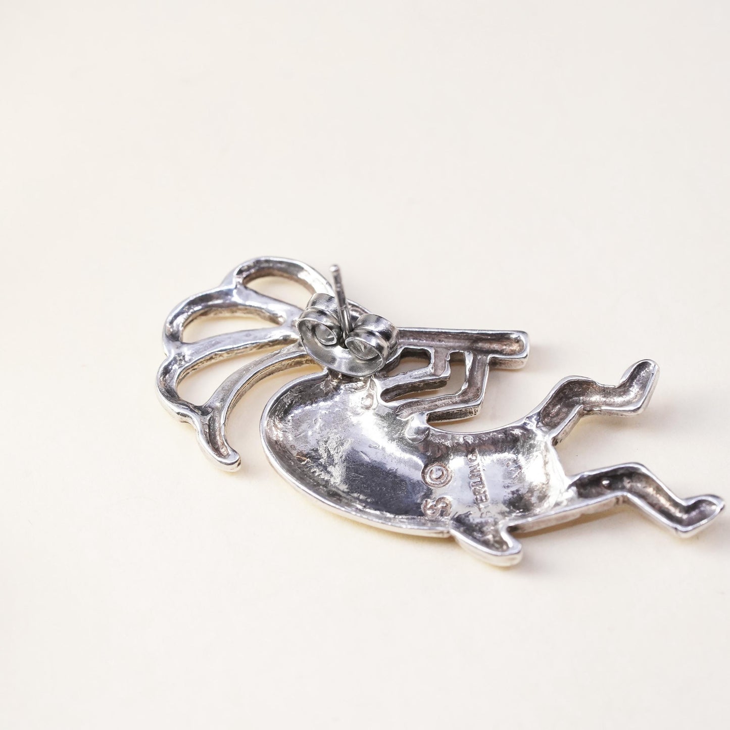 Vintage Native American single earring. Sterling 925 silver kokopelli stud