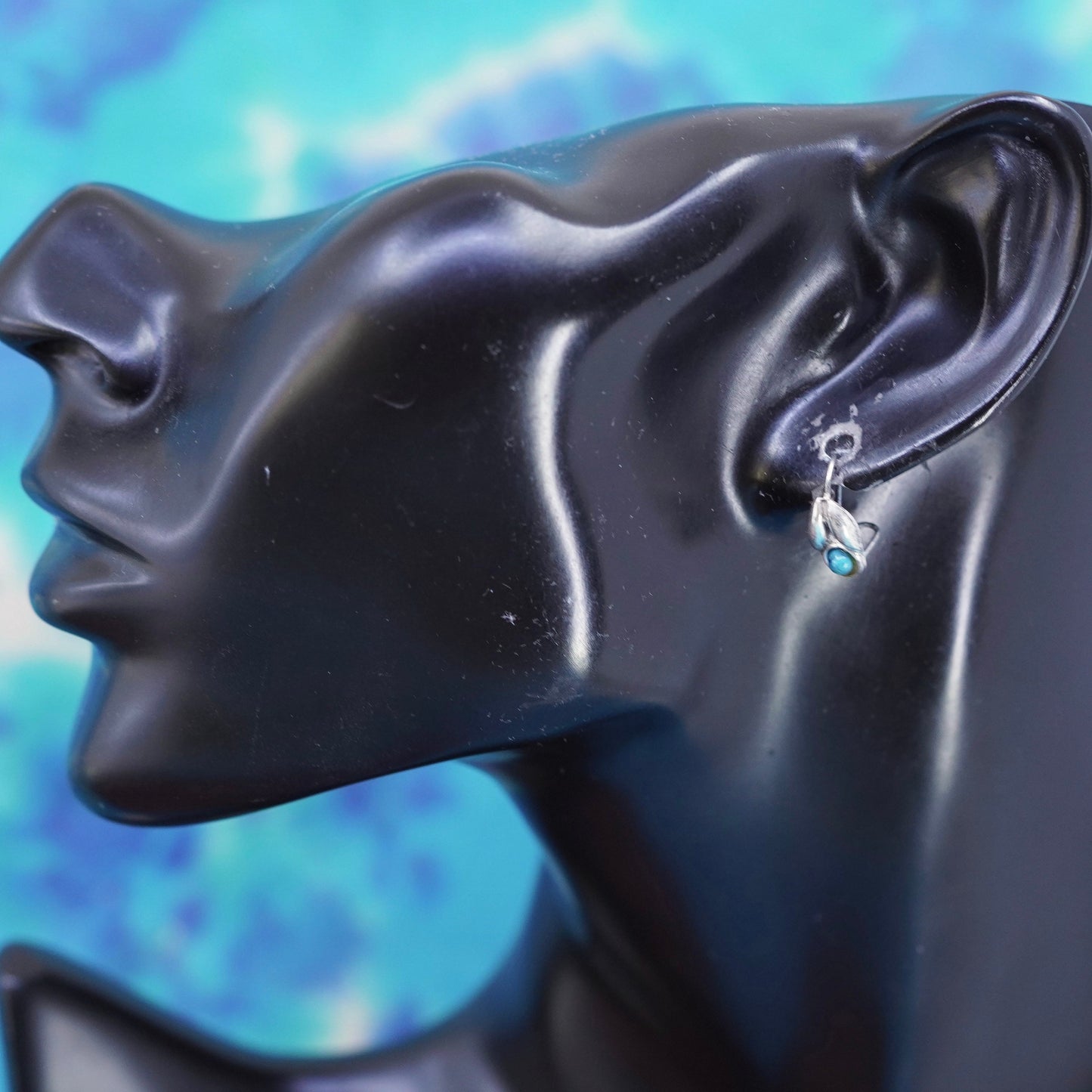 Vintage Sterling silver handmade earrings, l 925 leafy drop with turquoise