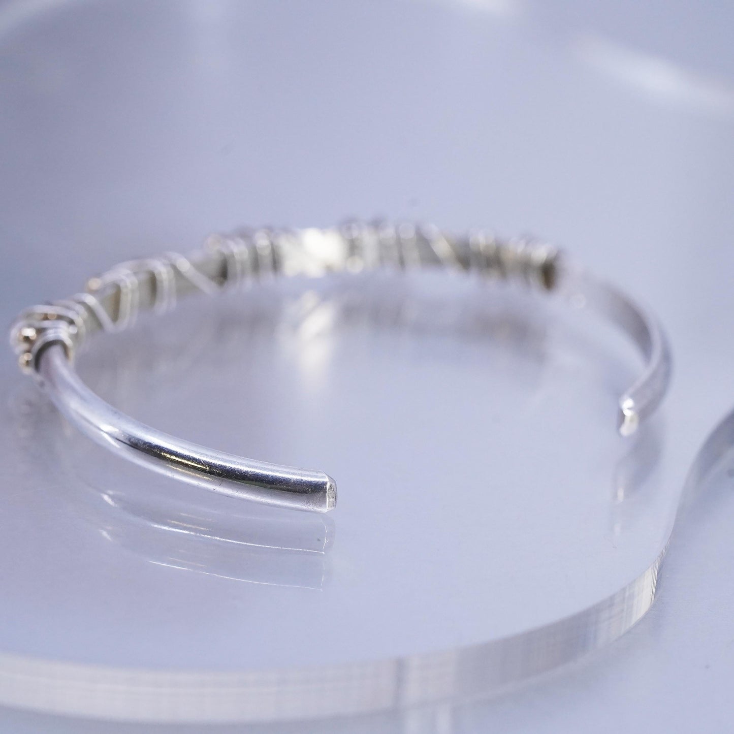 6.25", Marvin Lucas Sterling 925 silver bracelet, cuff 14K yellow gold beads