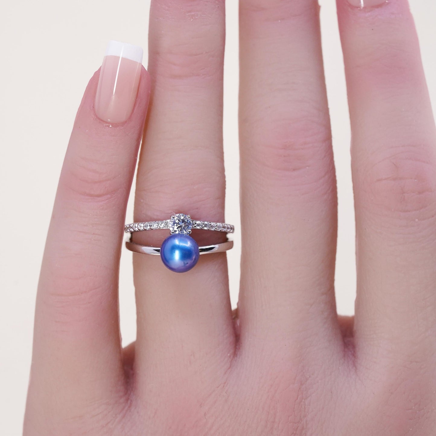 Size 6, vintage Sterling silver 925 handmade ring with blue pearl and cz