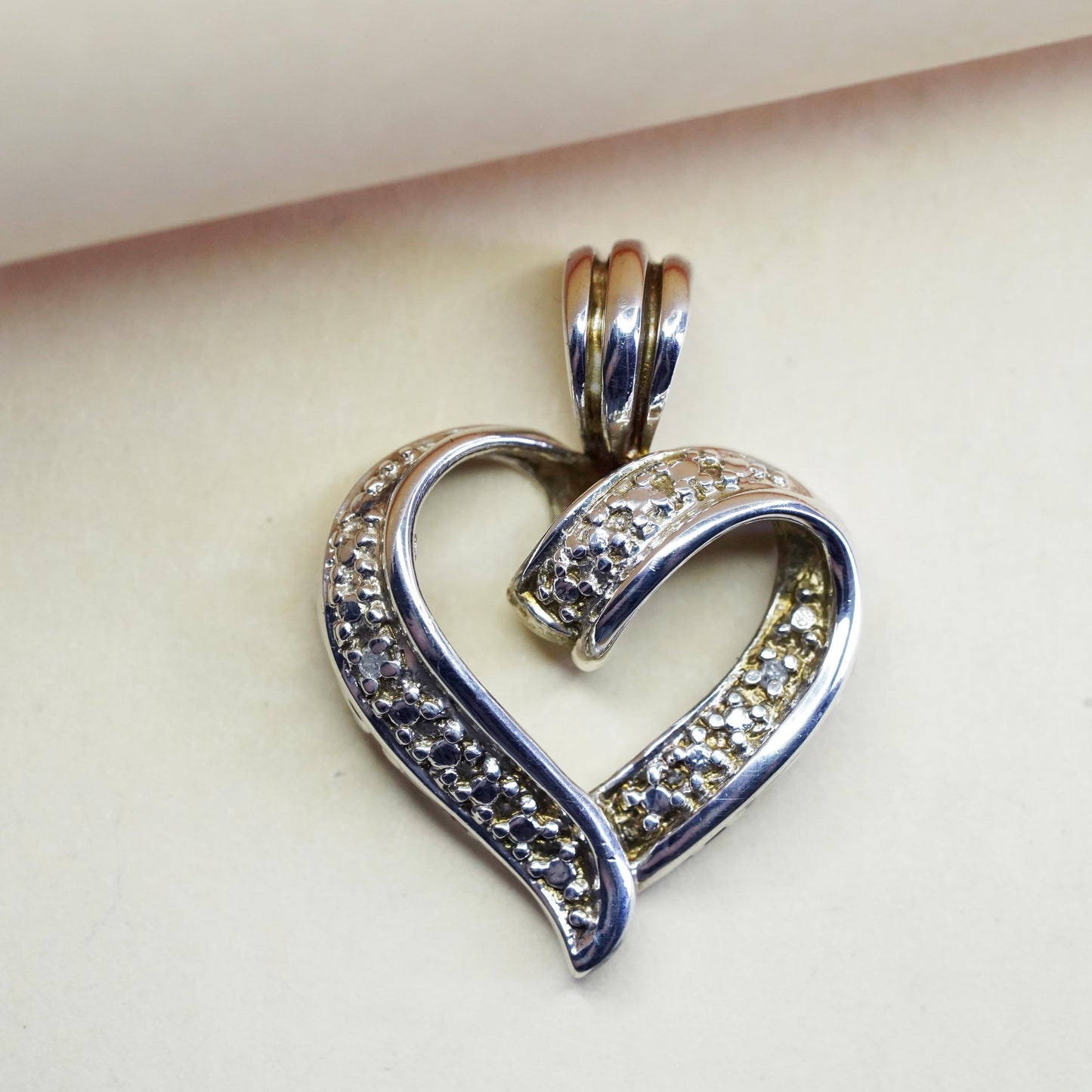 vintage Sterling silver 925 heart Pendant with real diamond