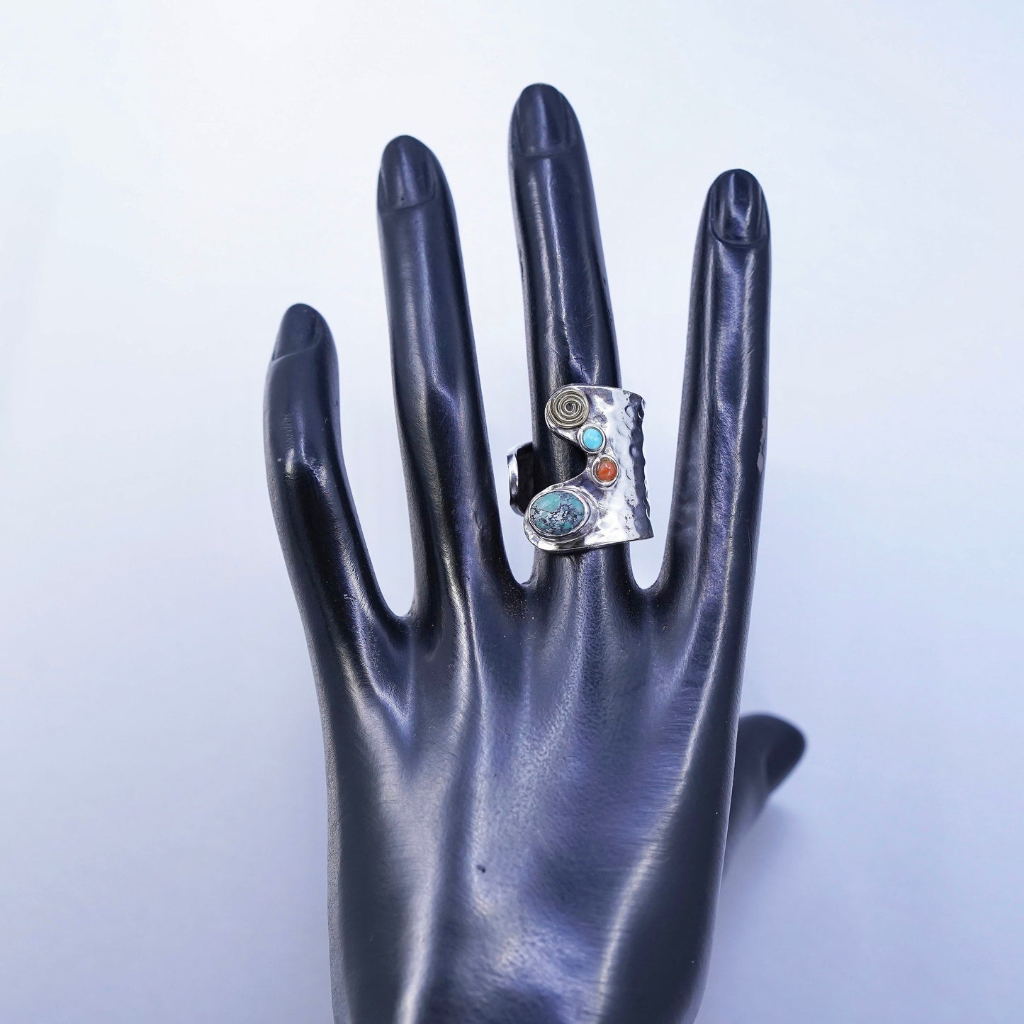 Size adjustable, Native American navajo Sterling 925 silver wrap ring turquoise