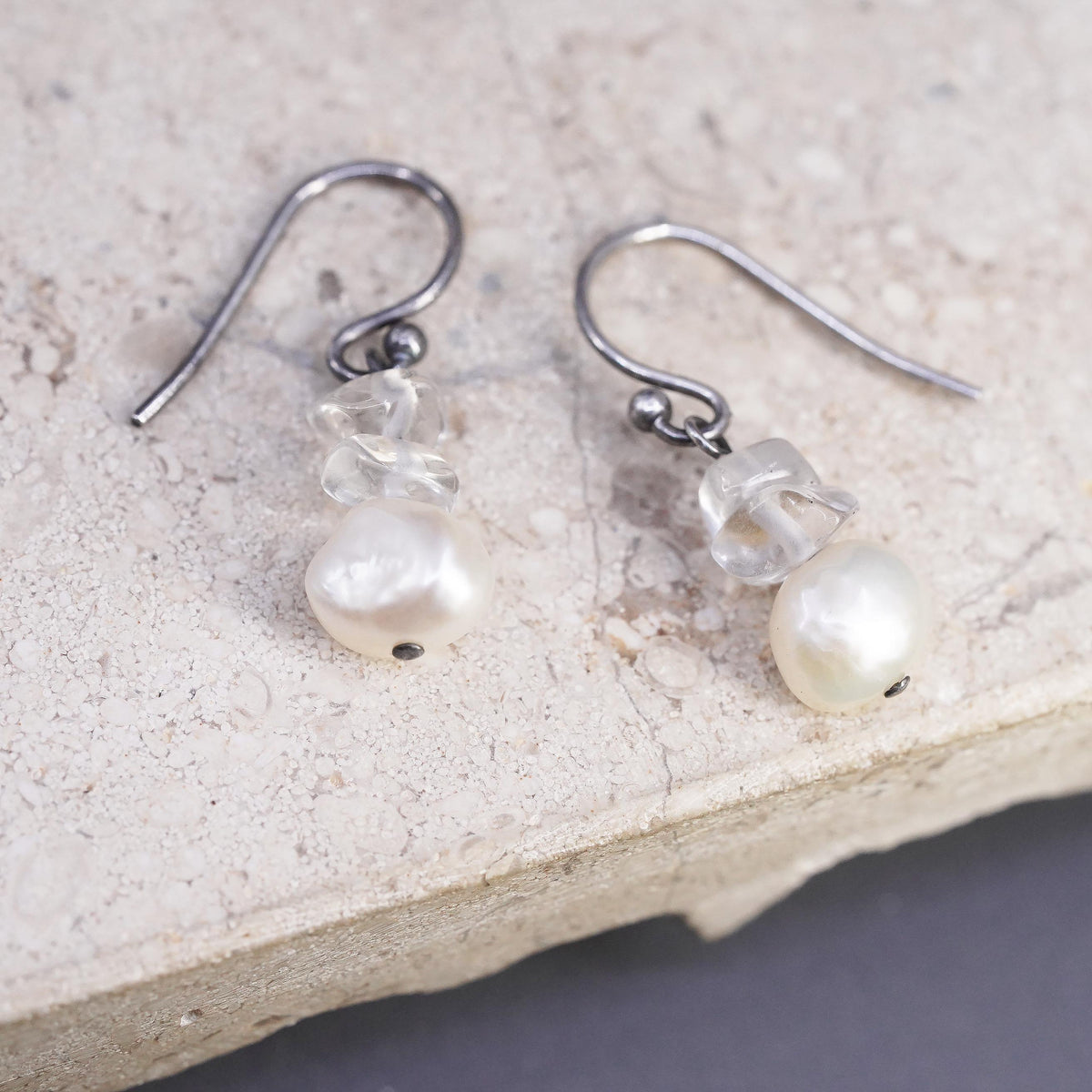Vintage Sterling 925 silver handmade pearl crystal earrings