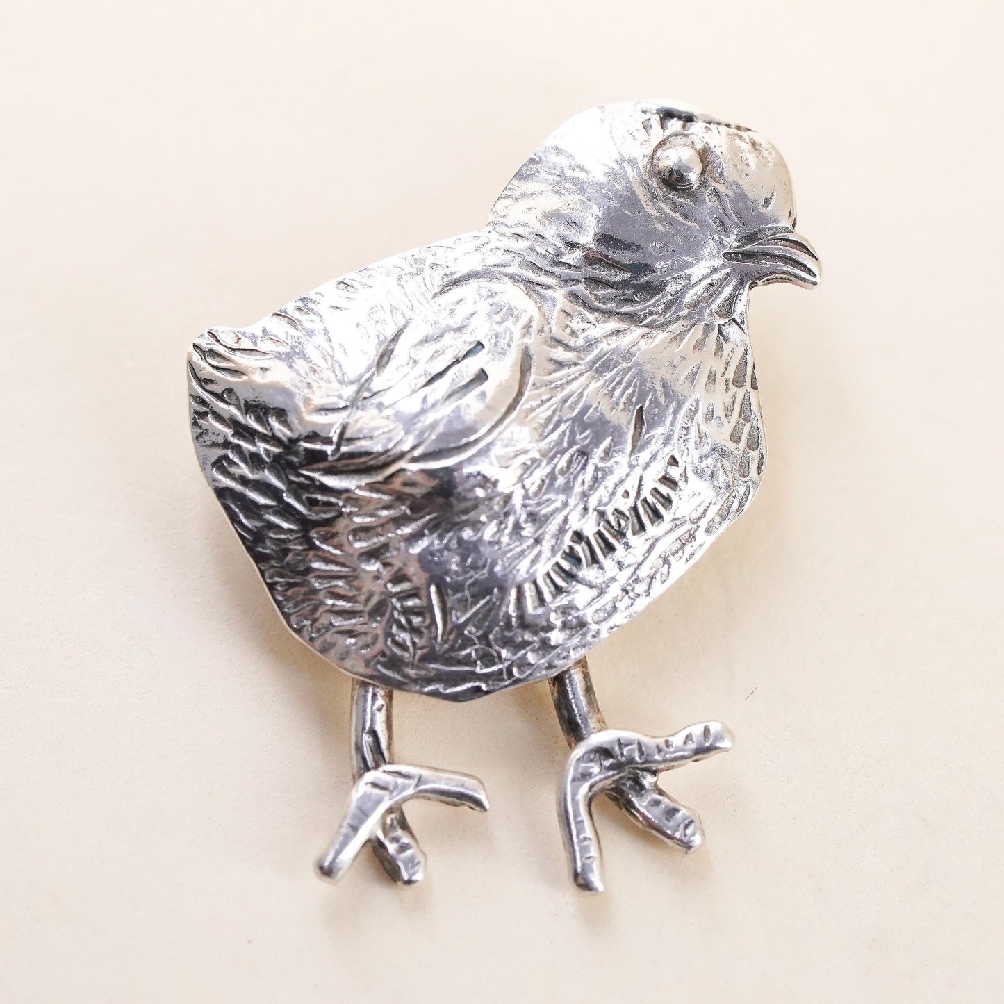 VTG southwestern sterling silver handmade brooch, 925 chick baby chicken pin