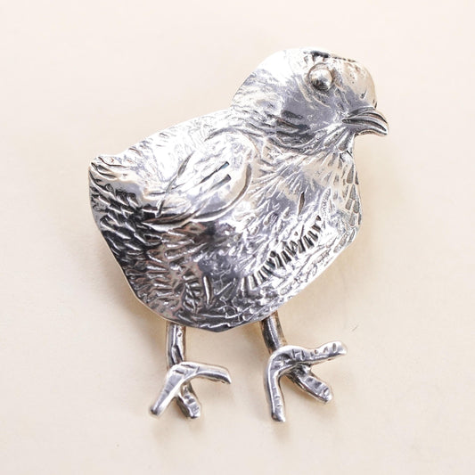 VTG southwestern sterling silver handmade brooch, 925 chick baby chicken pin