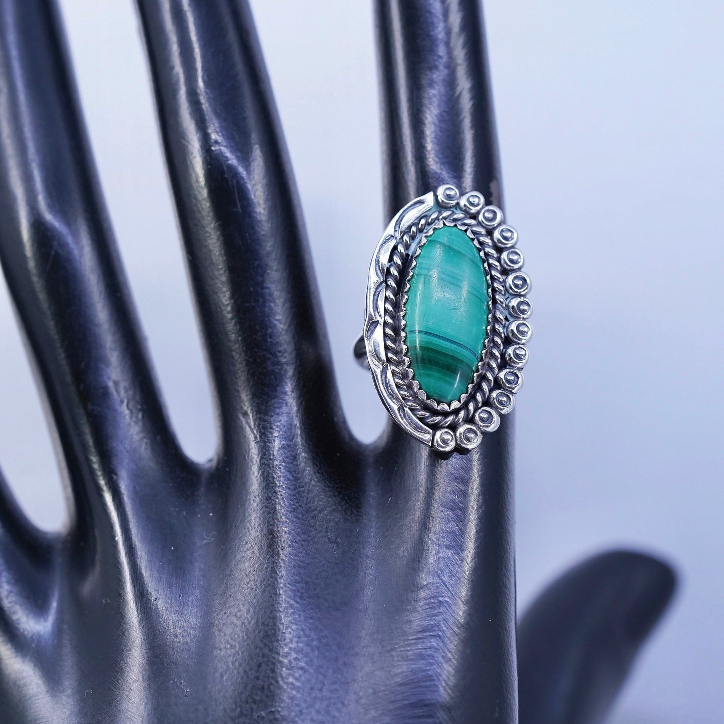 Size 5.75, Native American navajo Sterling 925 silver handmade ring malachite