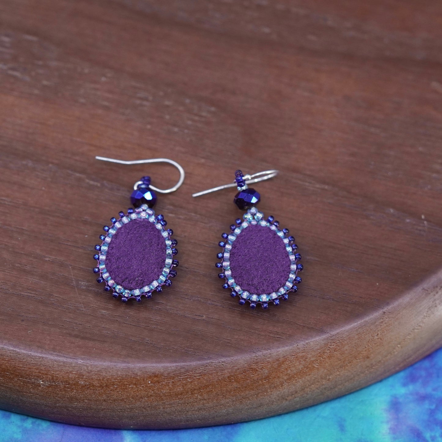 Vintage Sterling 925 silver handmade teardrop earrings with crystal