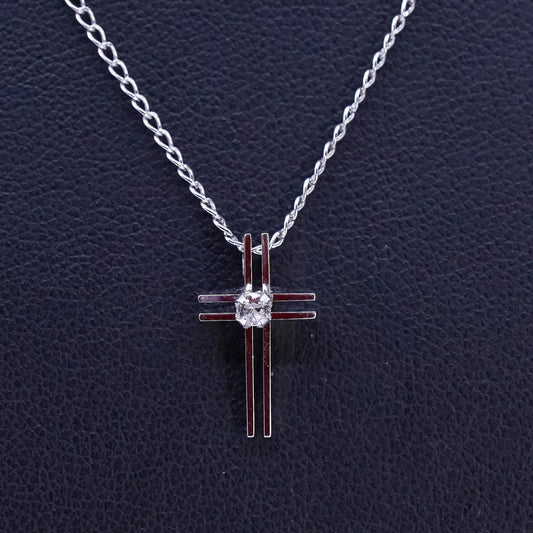16", vintage Sterling 925 silver handmade curb necklace with cz cross pendant