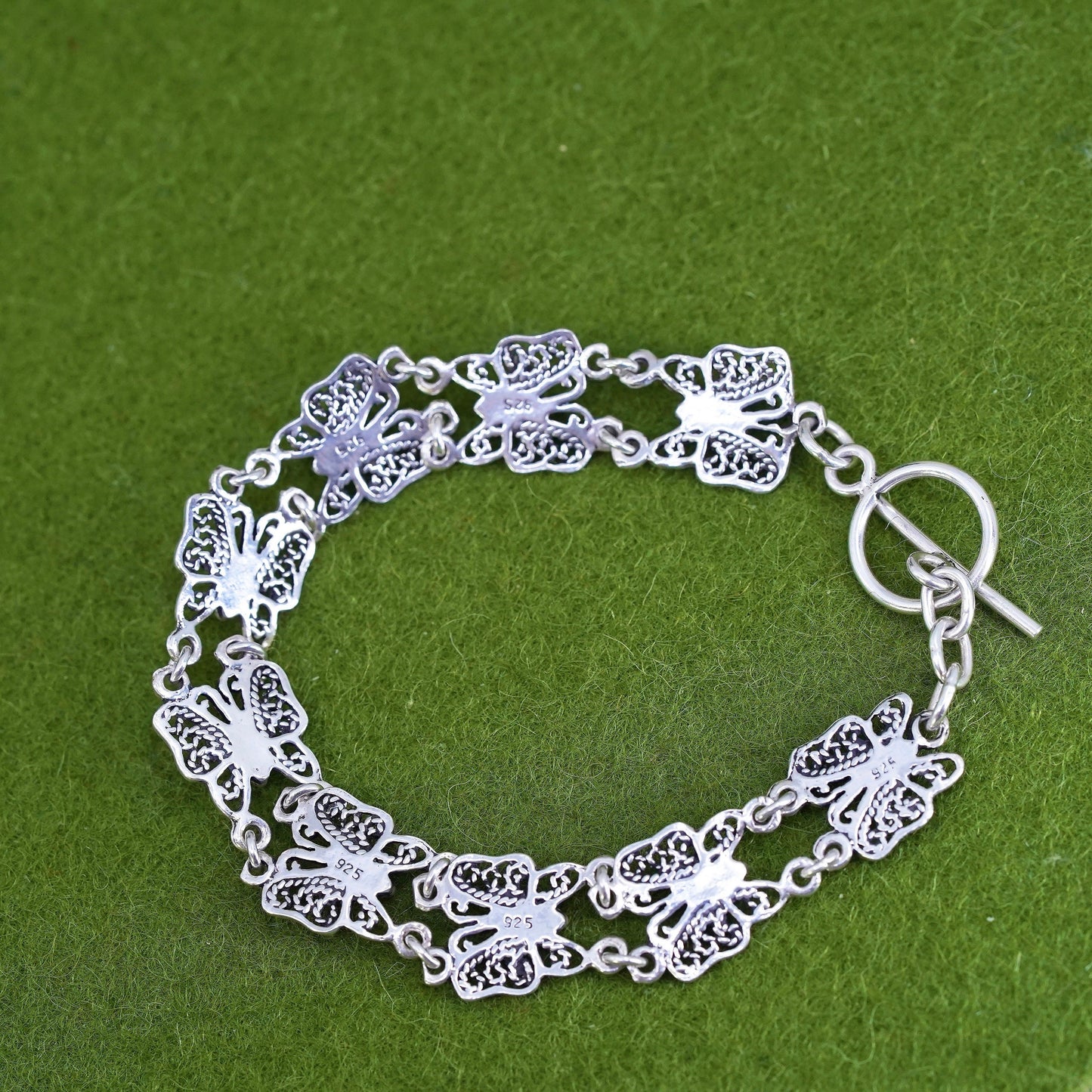 7", Vintage Sterling silver handmade bracelet, 925 silver filigree butterfly
