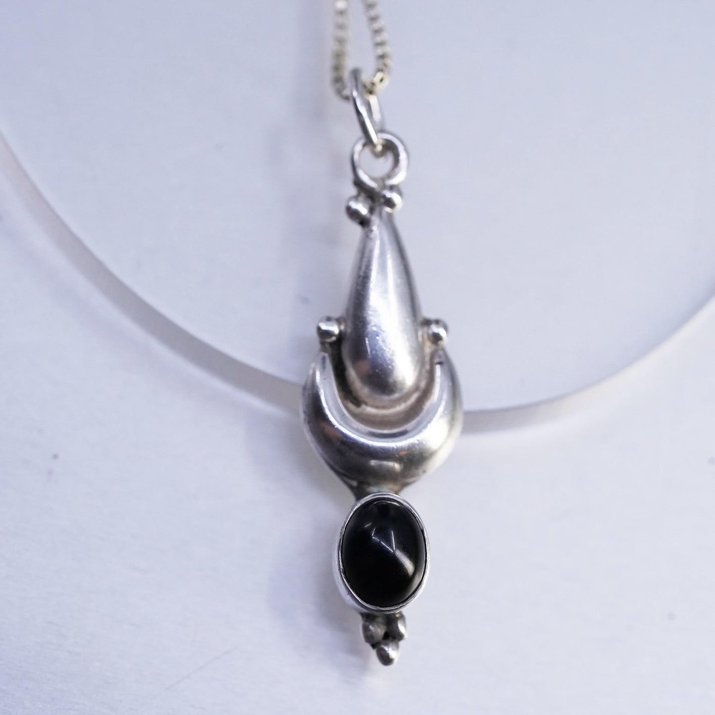18", vintage Sterling 925 silver handmade box chain necklace black Onyx pendant